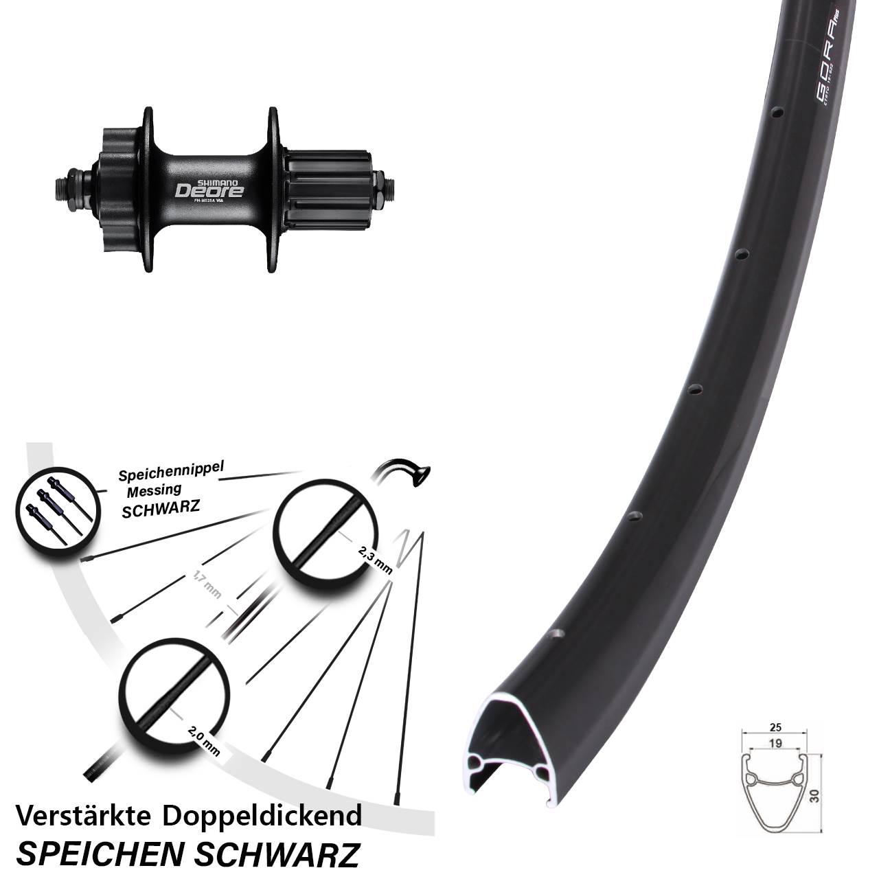 Gora Plus Shimano Deore 28 Zoll Disc Laufrad für Schnellspanner 8-11 fach HG