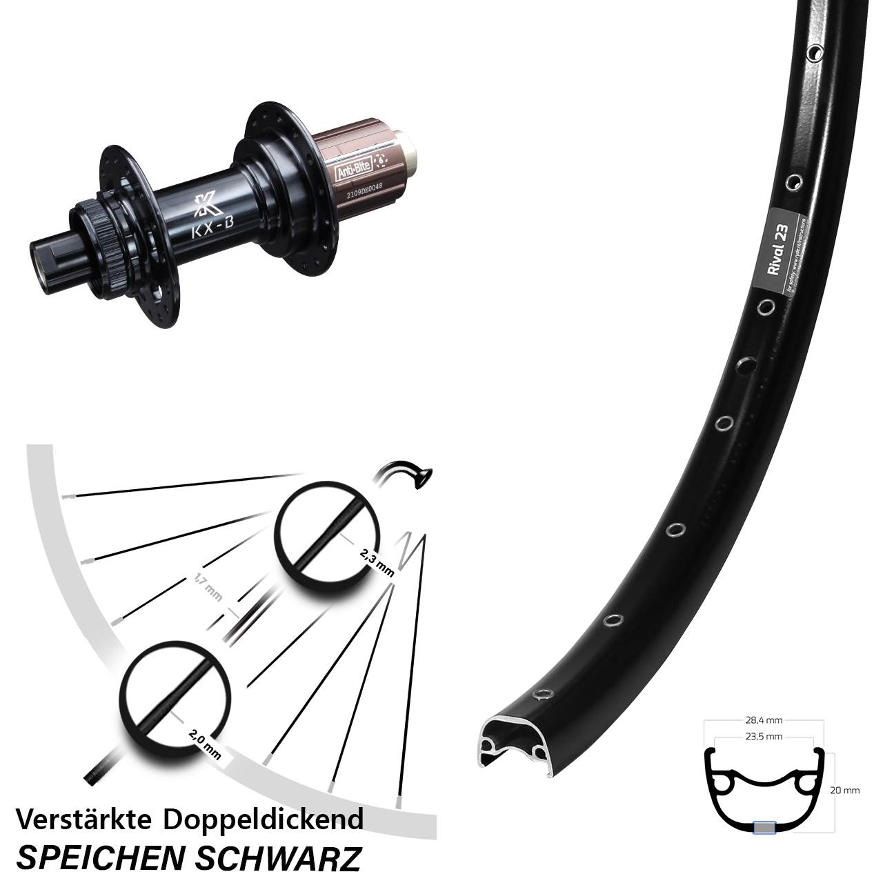 27,5 Zoll Ryde Rival 23 KX-B Boost Disc Hinterrad 12x148 Boost 8-12 fach HG