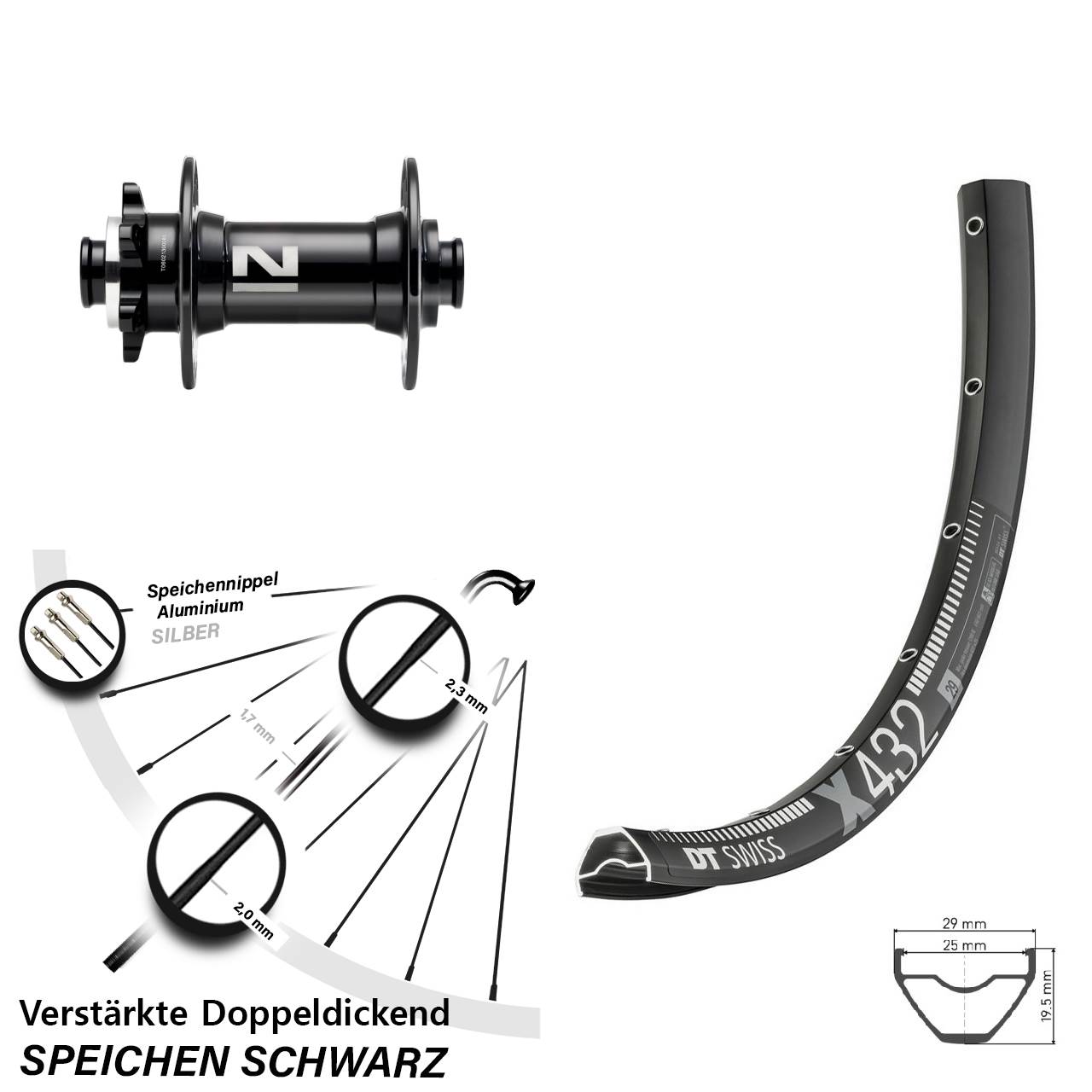 Disc Vorderrad 29 Zoll DT Swiss X 432 Novatec D041 15x110 Boost