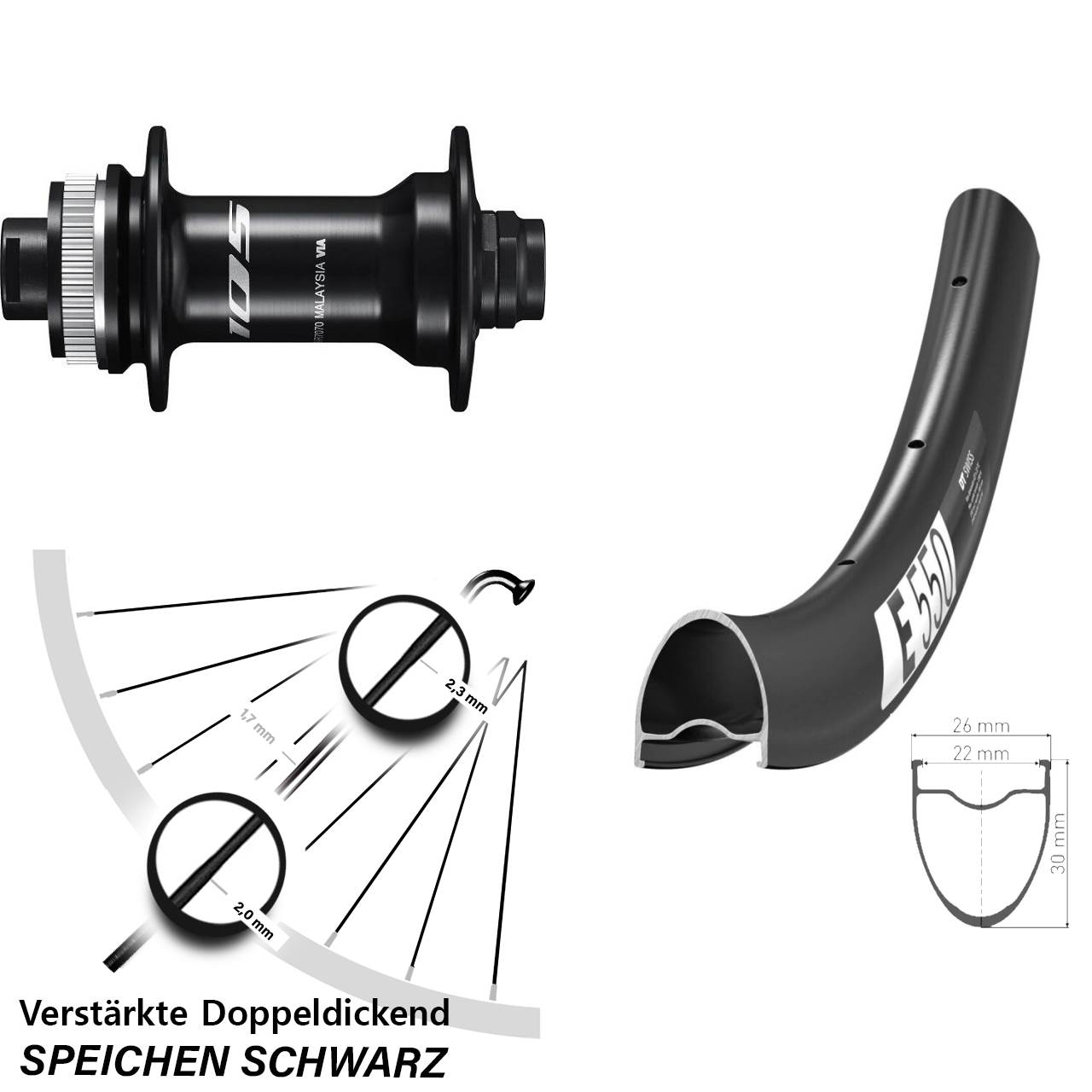 DT Swiss E 550 Shimano 105 HB-R7070 28 Zoll Centerlock Vorderrad 12x100