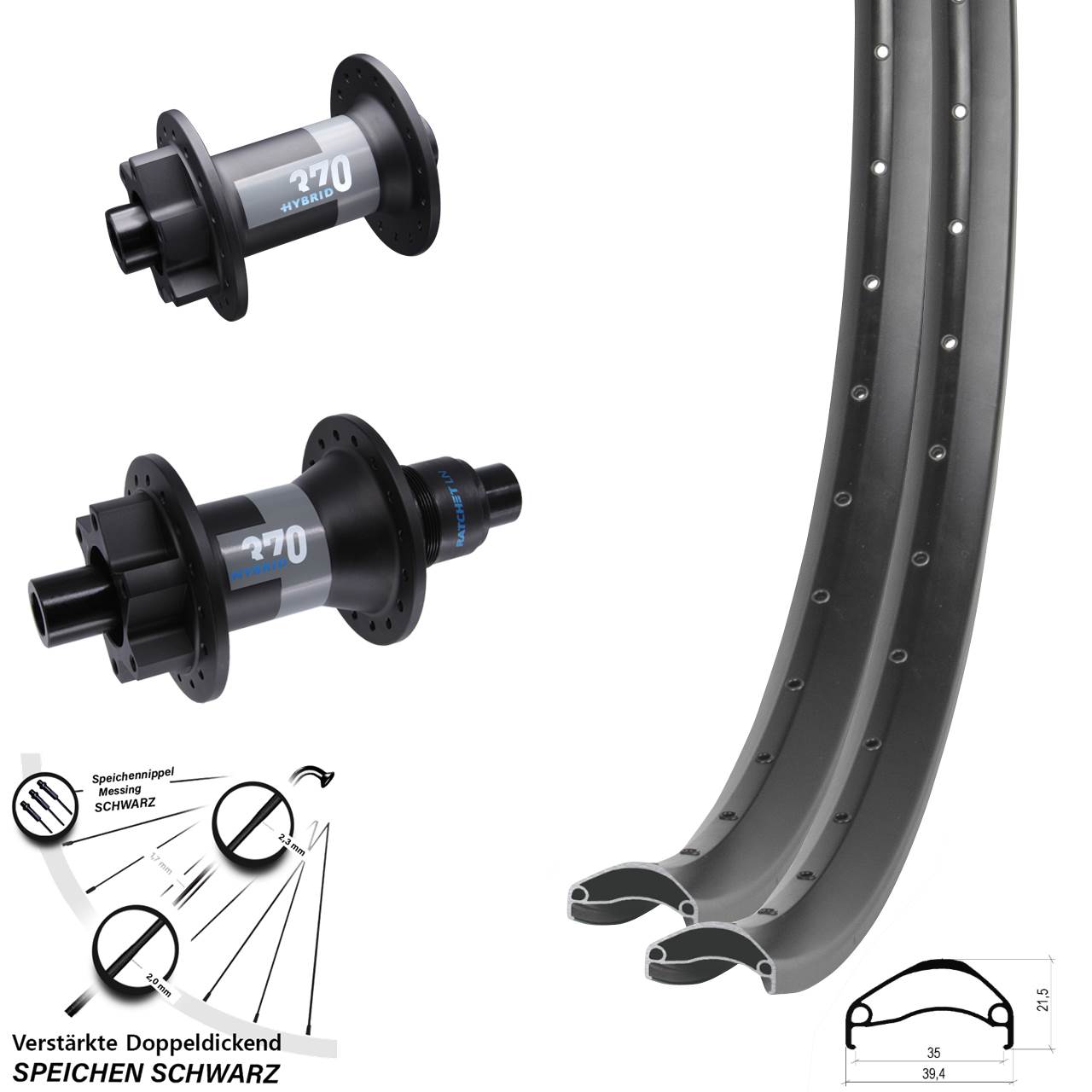 27,5 Zoll Ambrosio E35 DT Swiss 370 Hybrid Boost 6-Loch Laufradsatz XD
