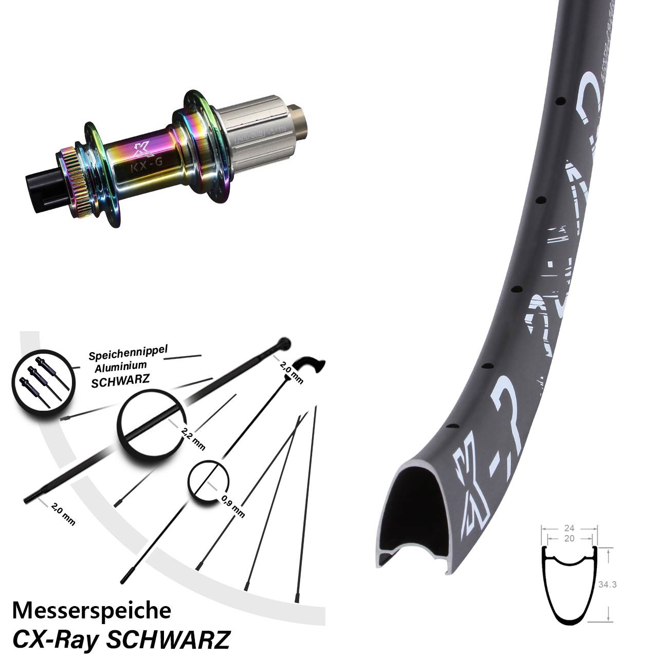 Centerlock Hinterrad 29 Zoll KX-R Road Messerspeiche Oilslick 8-12 fach 12x142 CX-Ray