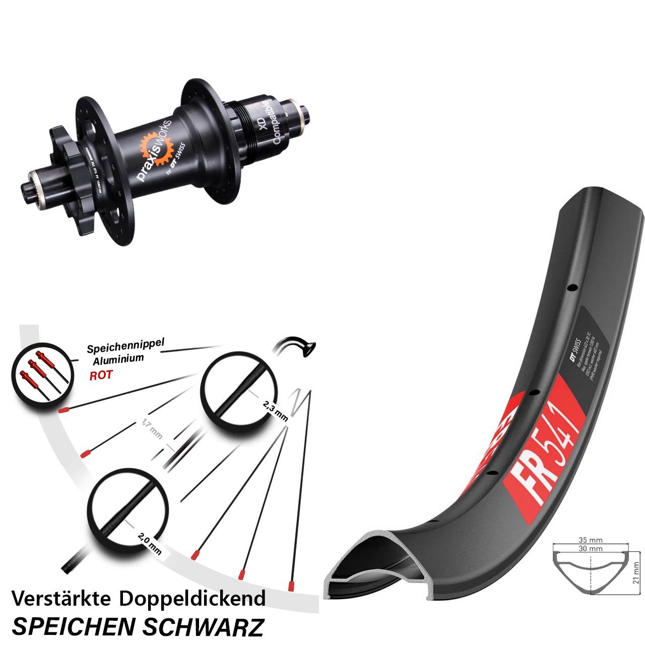29 Zoll DT Swiss FR 541-350 Disc Laufrad für Schnellspanner XD
