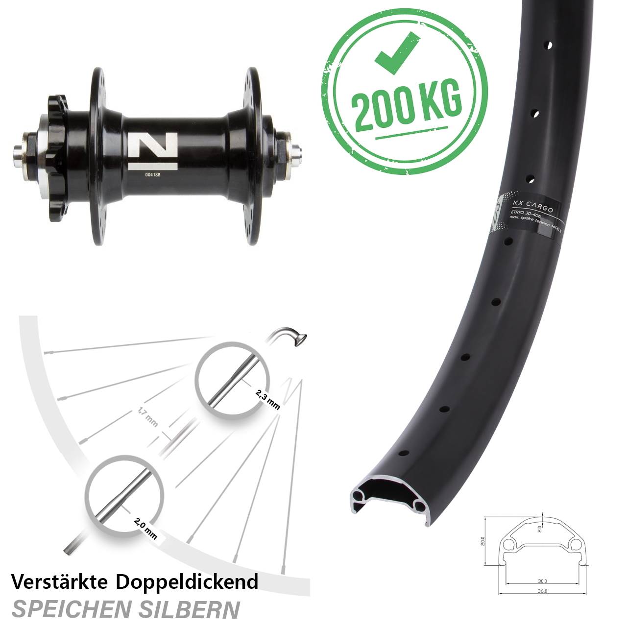 KX Cargo Novatec D-041 26 Zoll Disc Vorderrad für Schnellspanner