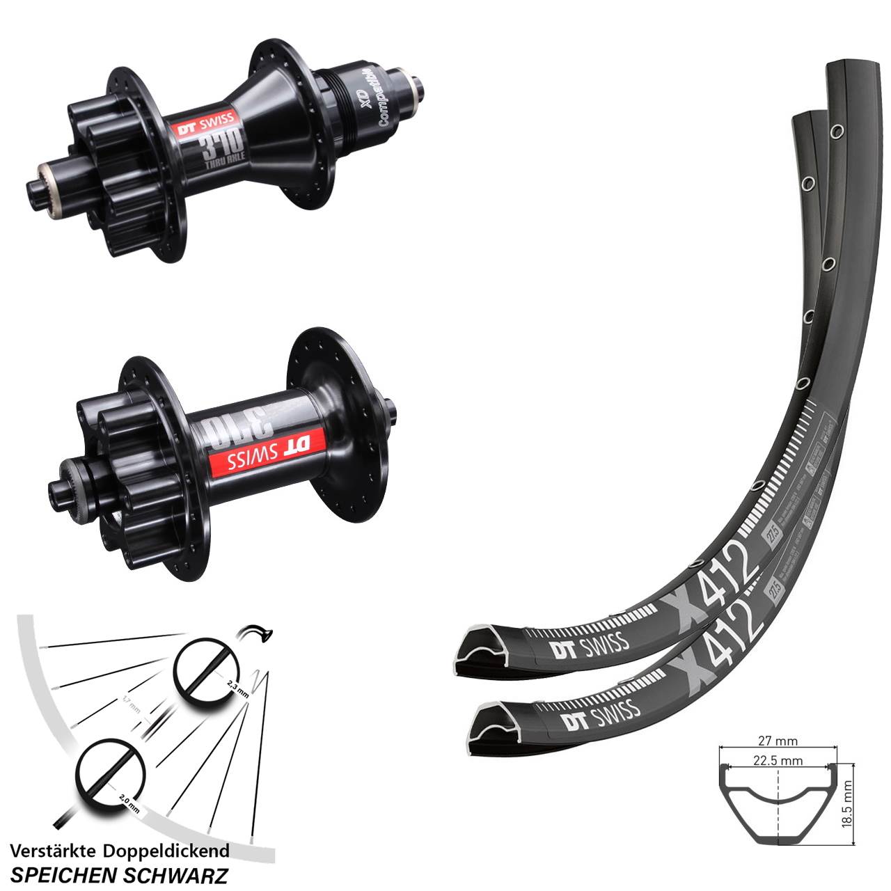 29 Zoll Laufradsatz 6-Loch QR DT Swiss X 412-370 XD
