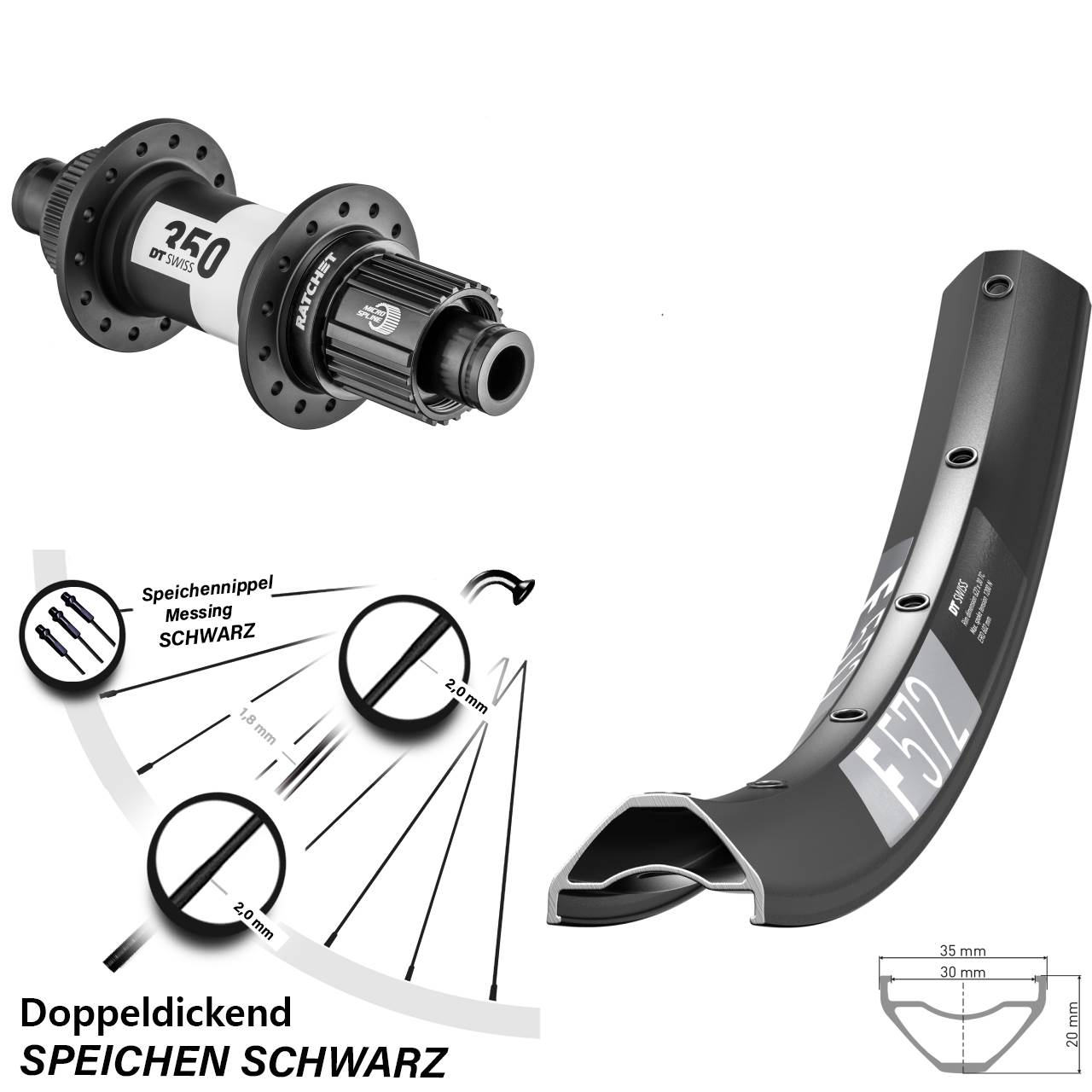 DT Swiss F 572-350 27,5 Zoll Centerlock Hinterrad 12x142 Micro Spline