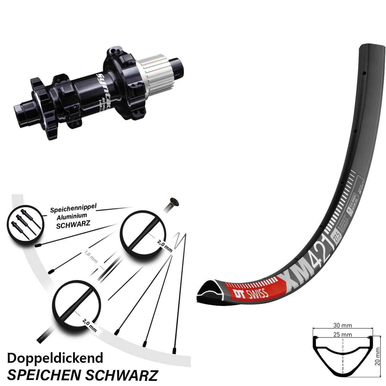 29 Zoll Hinterrad 12x148 mm Syntace Boost 6-Loch Straightpull DT Swiss XM 421 Micro Spline