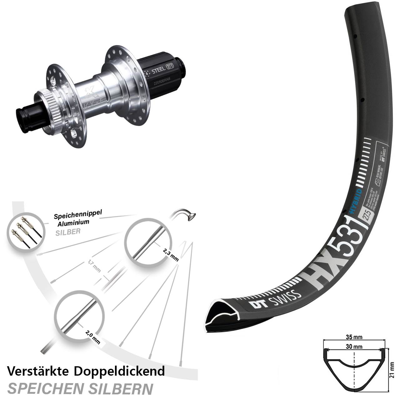 DT Swiss HX531 KX-E 29 Zoll Hinterrad Centerlock 12x142 8-12 fach HG