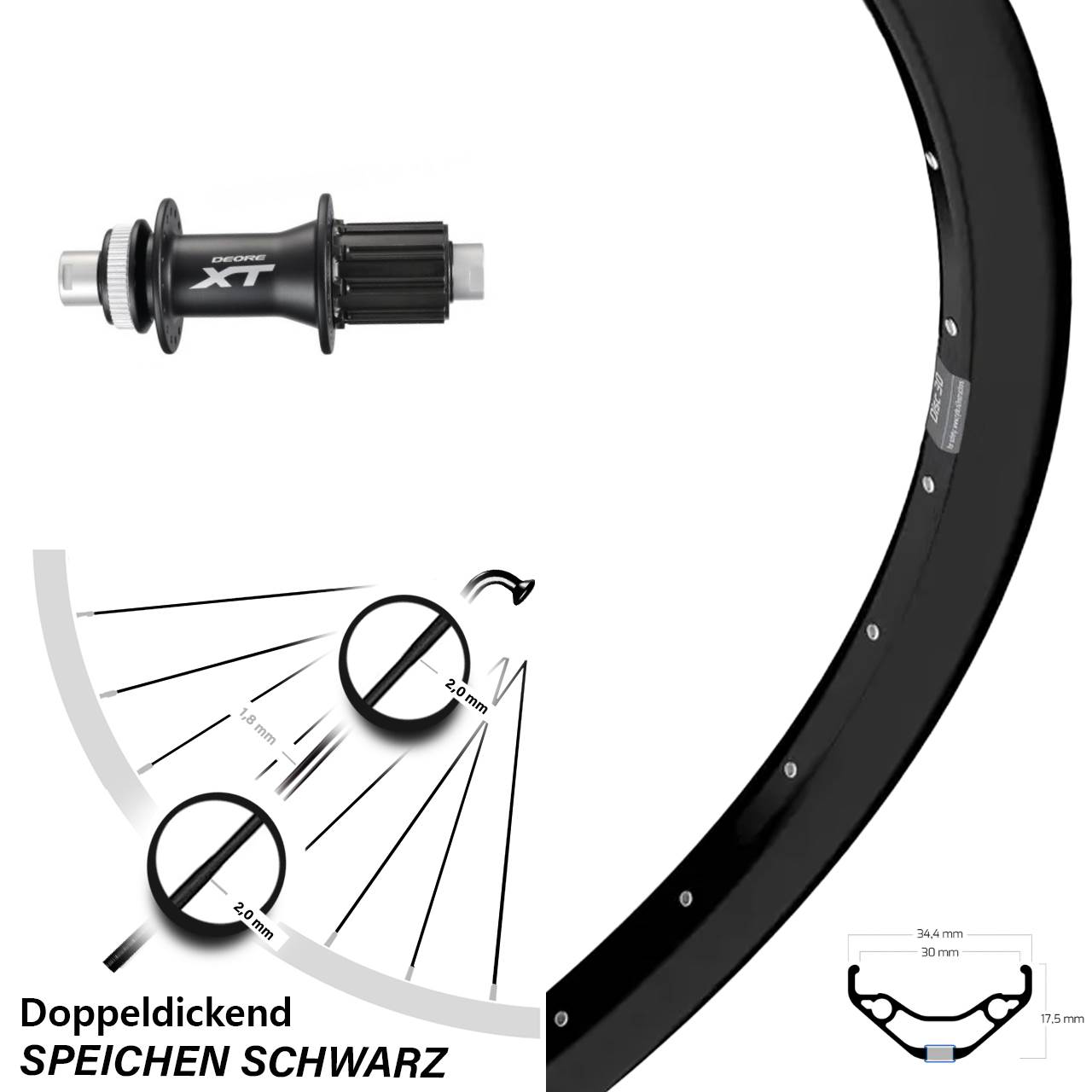 29 Zoll Ryde Disc 30 Hinterrad Shimano XT 12x142