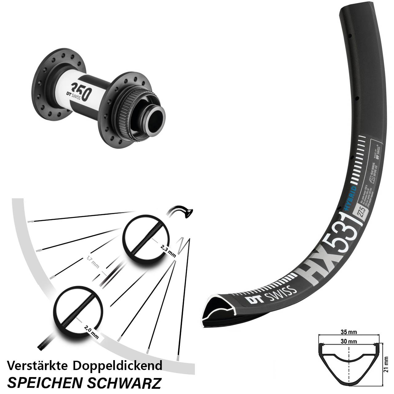 DT Swiss HX 531-350 29 Zoll Vorderrad Centerlock 15x100