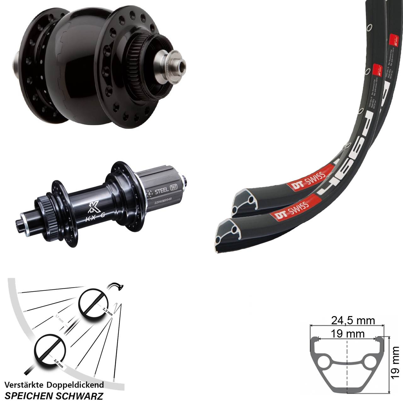 DT Swiss 466 KX-GS verstärkt SON 28 Zoll Laufradsatz Centerlock QR 8-12 fach