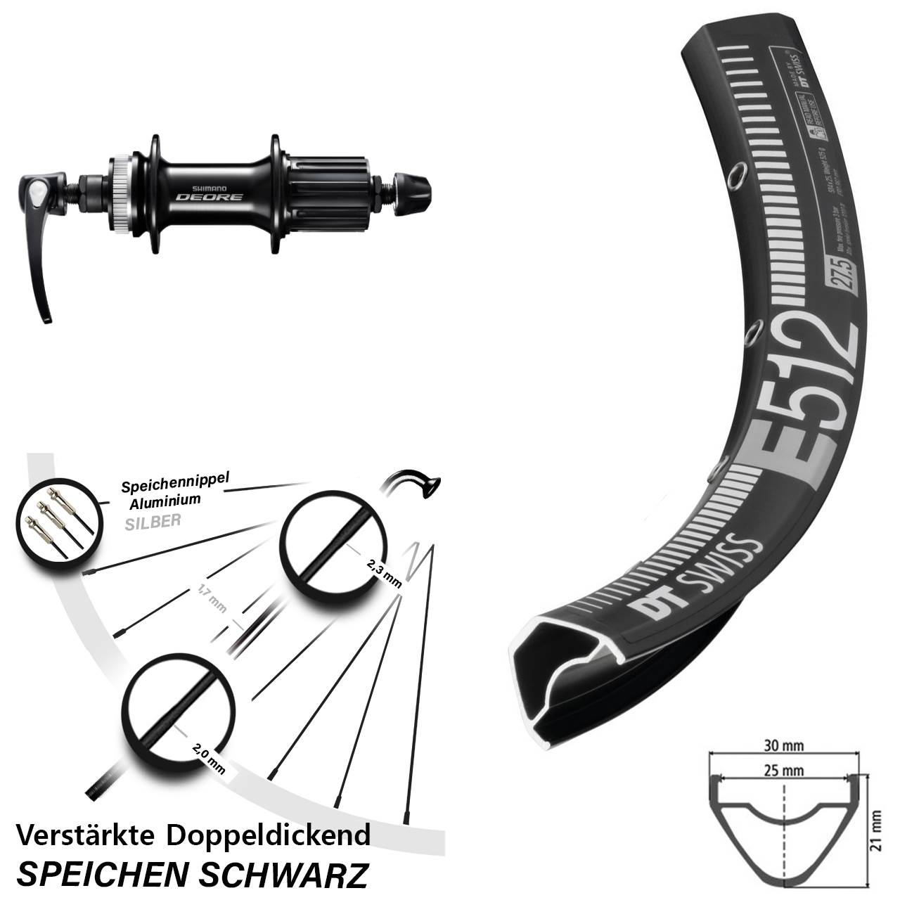 DT Swiss E512 Shimano Deore FH-M6000 Centerlock 29 Zoll Hinterrad QR 8-11 fach