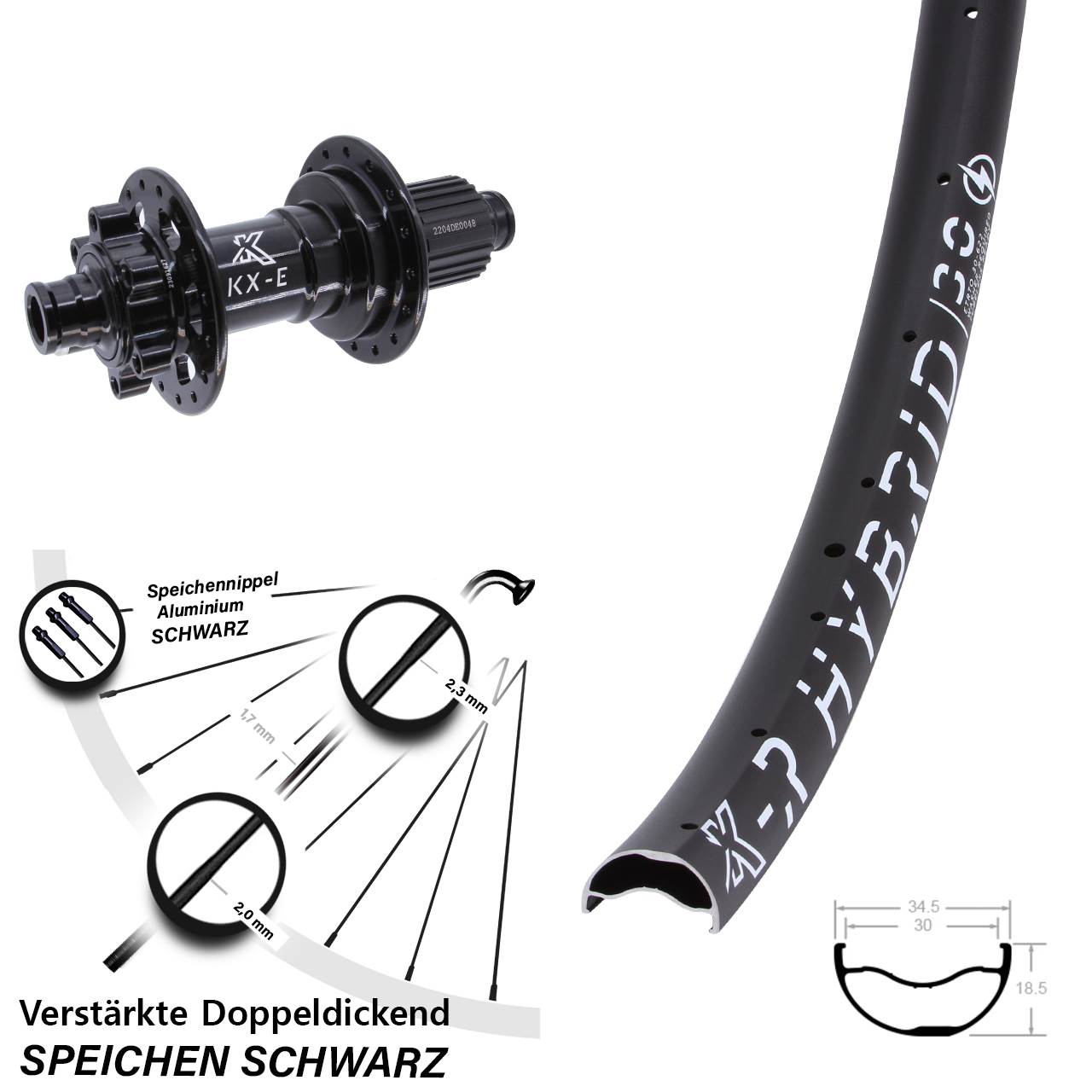Hinterrad 6-Loch 29 Zoll KX-R Hybrid 30 Micro Spline 12x148 Boost