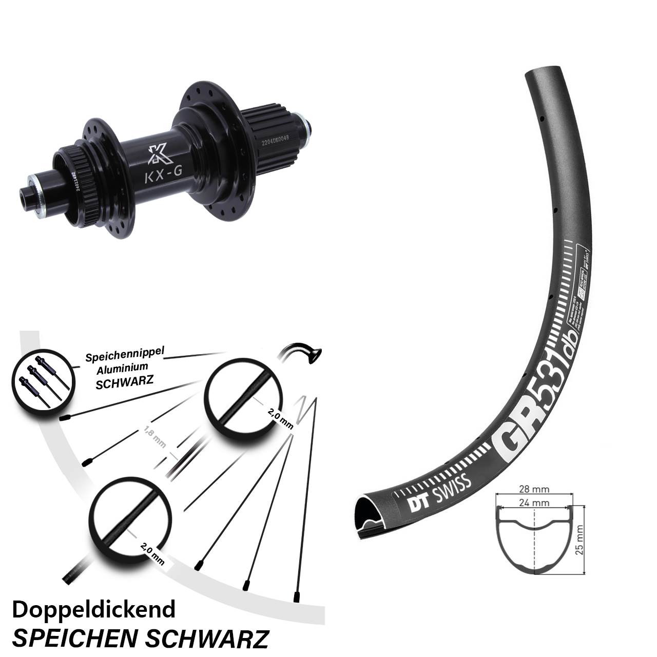 Hinterrad 28 Zoll DT Swiss GR 531 Disc KX-GS Centerlock Micro Spline schwarz