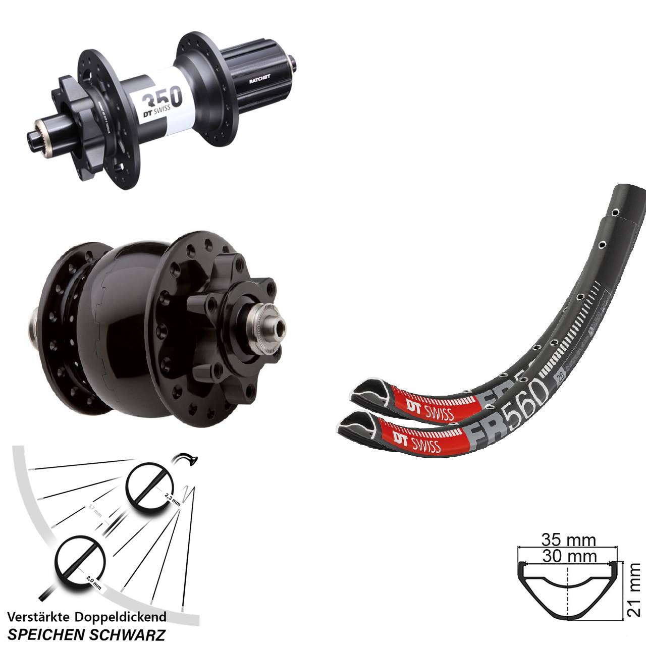 26 Zoll DT Swiss FR 560 350 Ratchet 36 SON 28 6-Loch Laufradsatz QR 8-11 fach