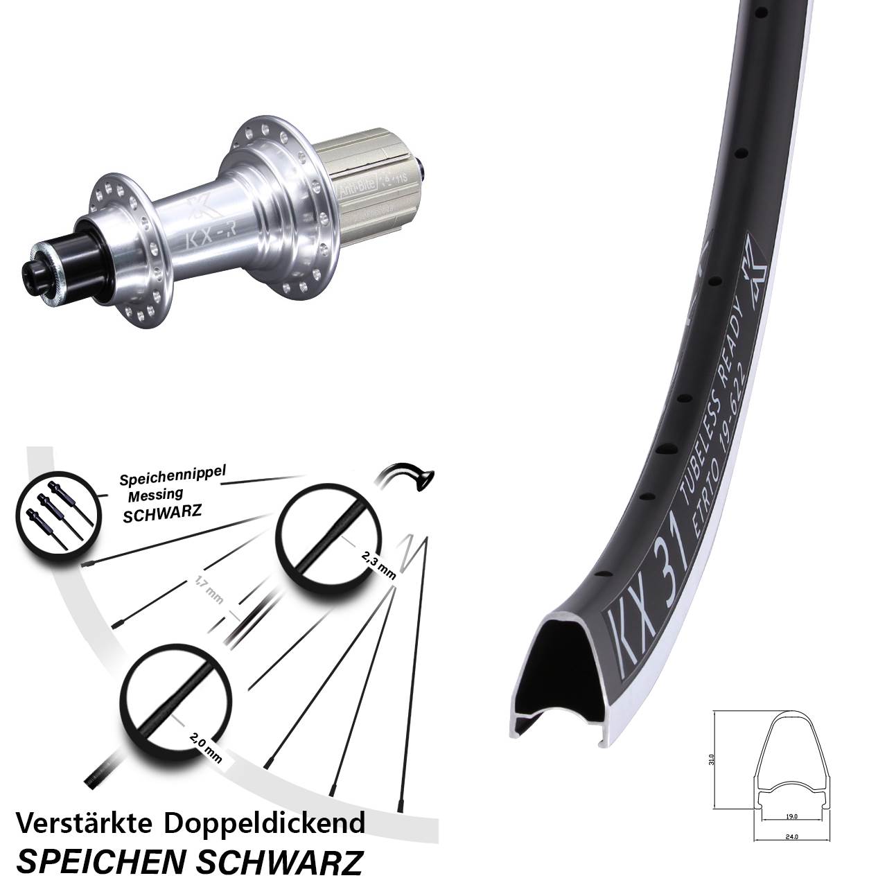 Hinterrad 28 Zoll KX R 31 8-12 fach QR