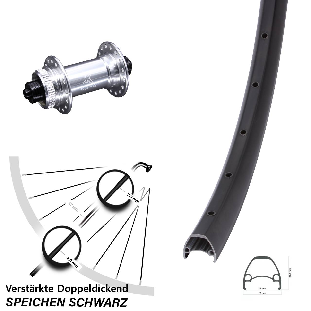 Centerlock Vorderrad 28-29 Zoll Ambrosio Sport KX-G für Schnellspanner