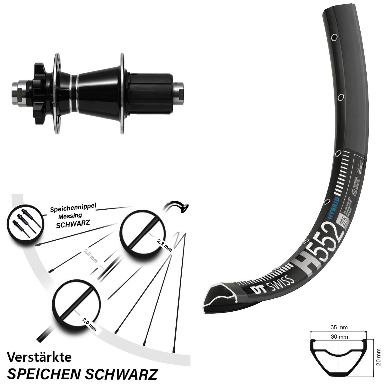 27,5 Zoll DT Swiss H552 Formula GDC-1528 Disc Hinterrad 12x142 8-11 fach