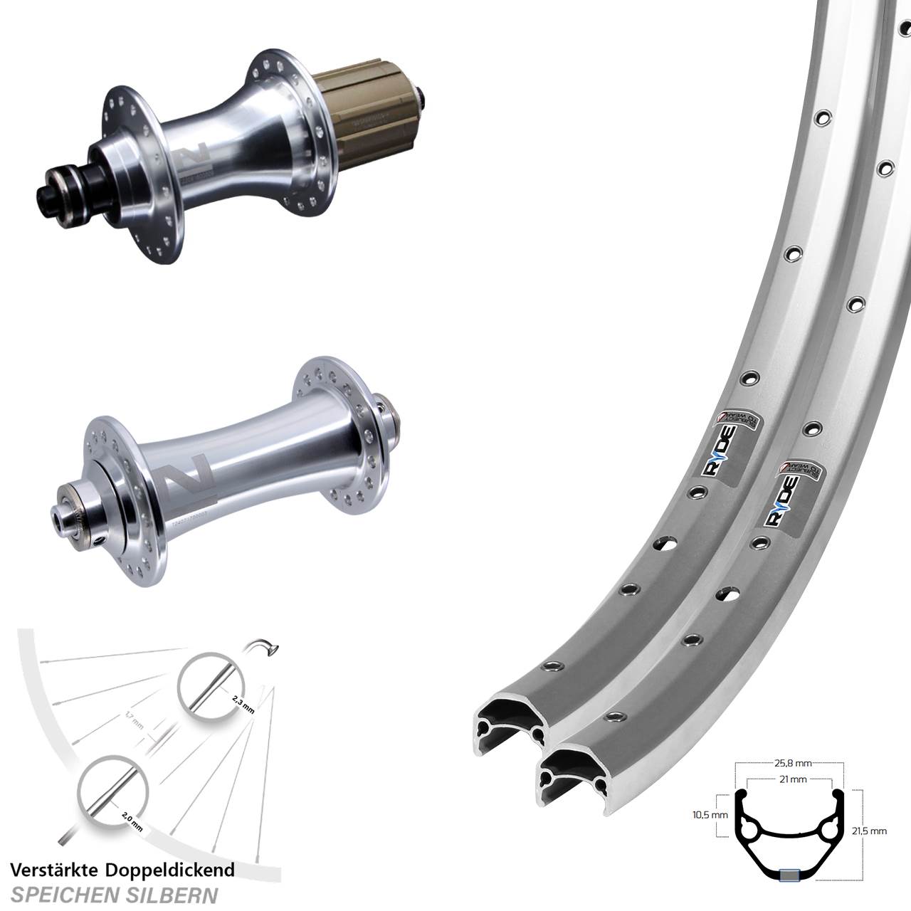 Laufradsatz QR 26 Zoll Ryde ZAC 421 Novatec A-141SB F162 8-12 fach