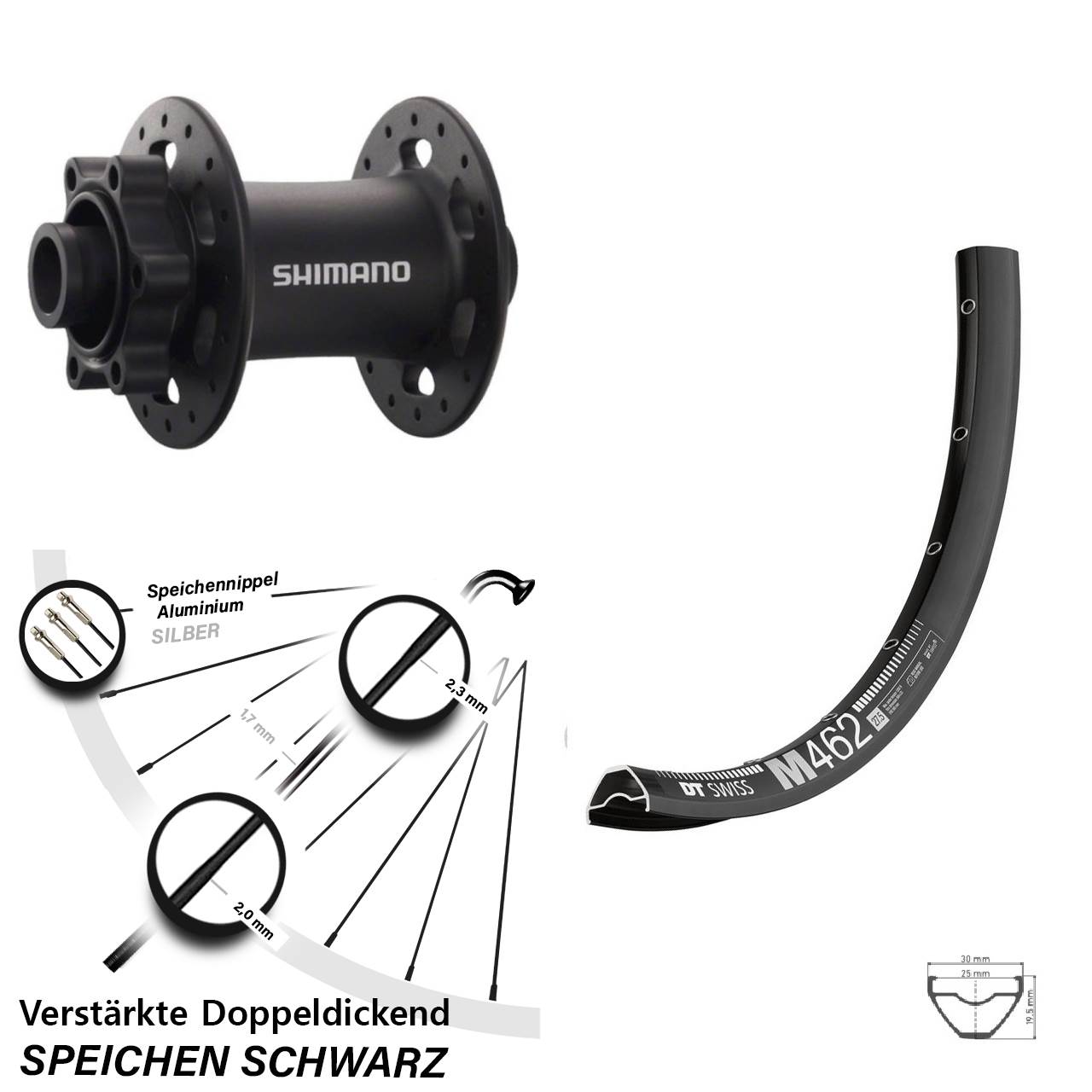 Vorderrad 6-Loch 27,5 Zoll DT Swiss M 462 Shimano Deore XT HB-M758 15x100