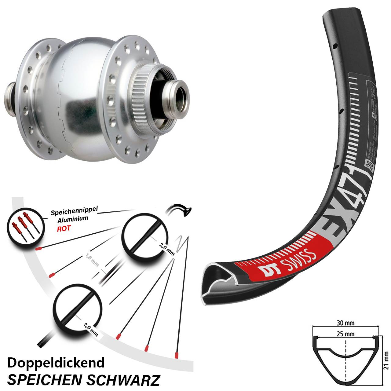 SON 28 silbern DT Swiss EX 471 26 Zoll Nabendynamovorderrad Centerlock 12x100