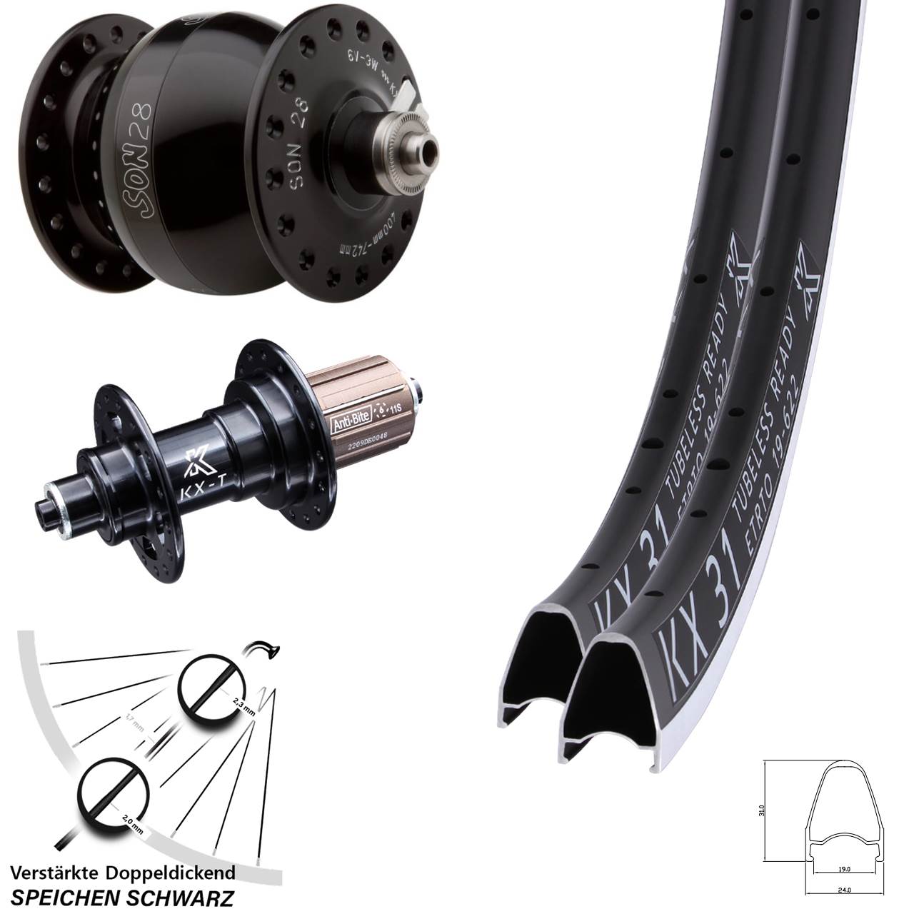 Laufradsatz SON 28 Zoll KX-T 31 8-12 fach HG für Schnellspanner