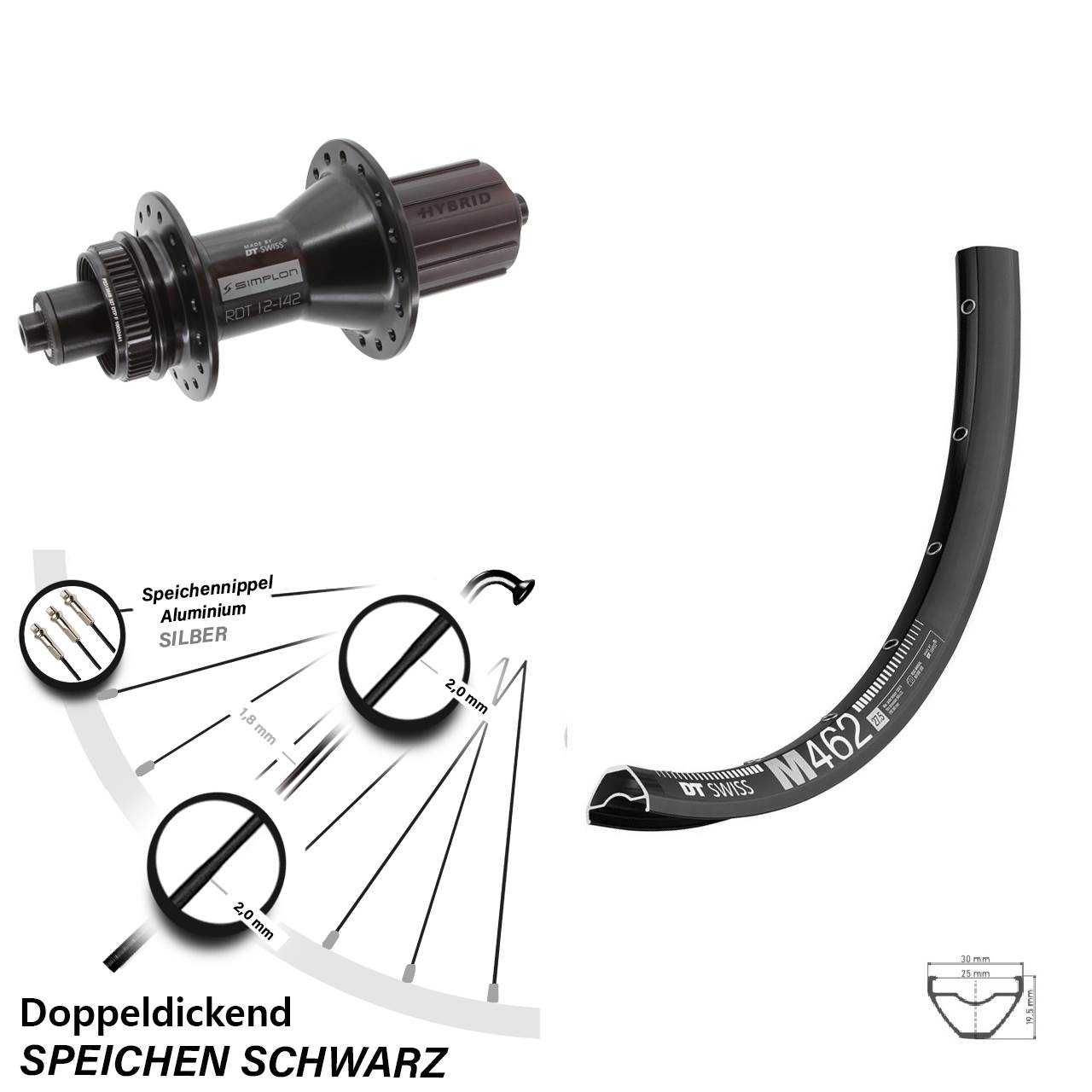 DT Swiss M 462-370 Hybrid 650B Disc Hinterrad für Schnellspanner 8-11 fach