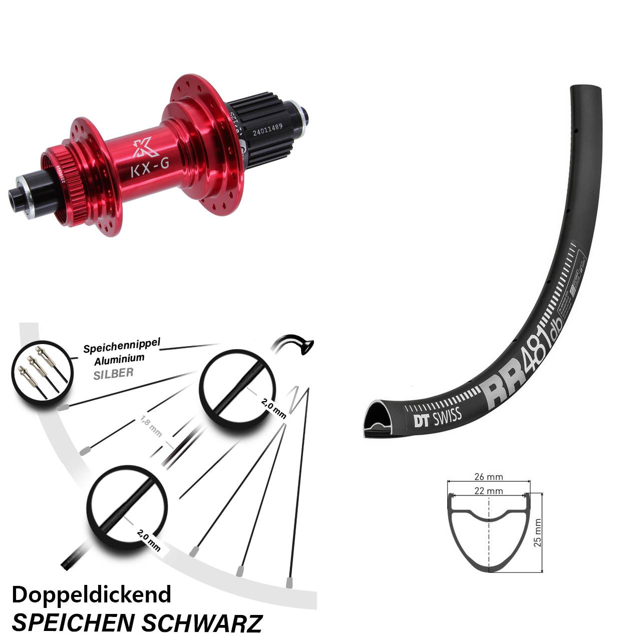 Hinterrad 28 Zoll DT Swiss RR481 KX-G rot 5x135 Centerlock Micro Spline