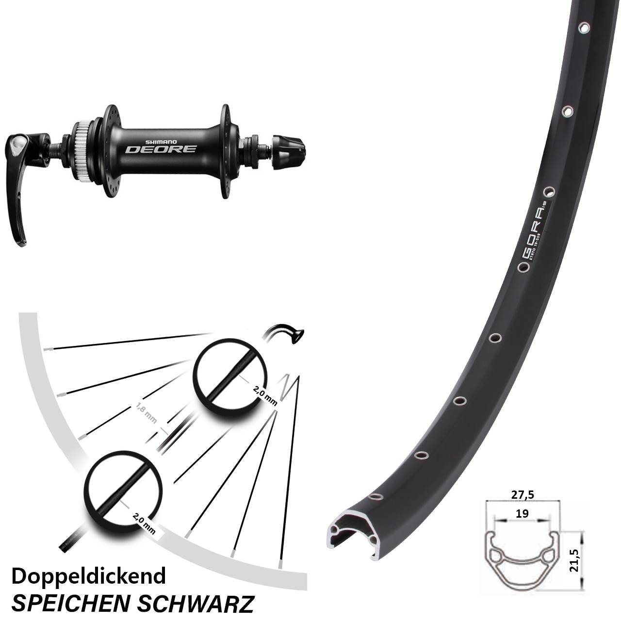 Centerlock Vorderrad 28 Zoll Gora 19 Shimano HB-M6000 für Schnellspanner