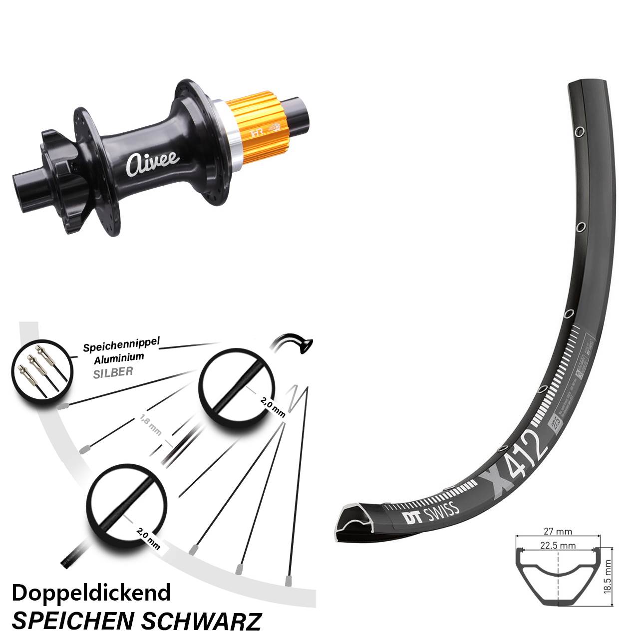 Boost 6-Loch Hinterrad 12x148 29 Zoll DT Swiss X 412 Aivee Micro Spline