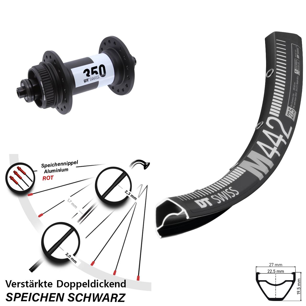 Centerlock Vorderrad für Schnellspanner 28-29 Zoll DT Swiss M 442-350