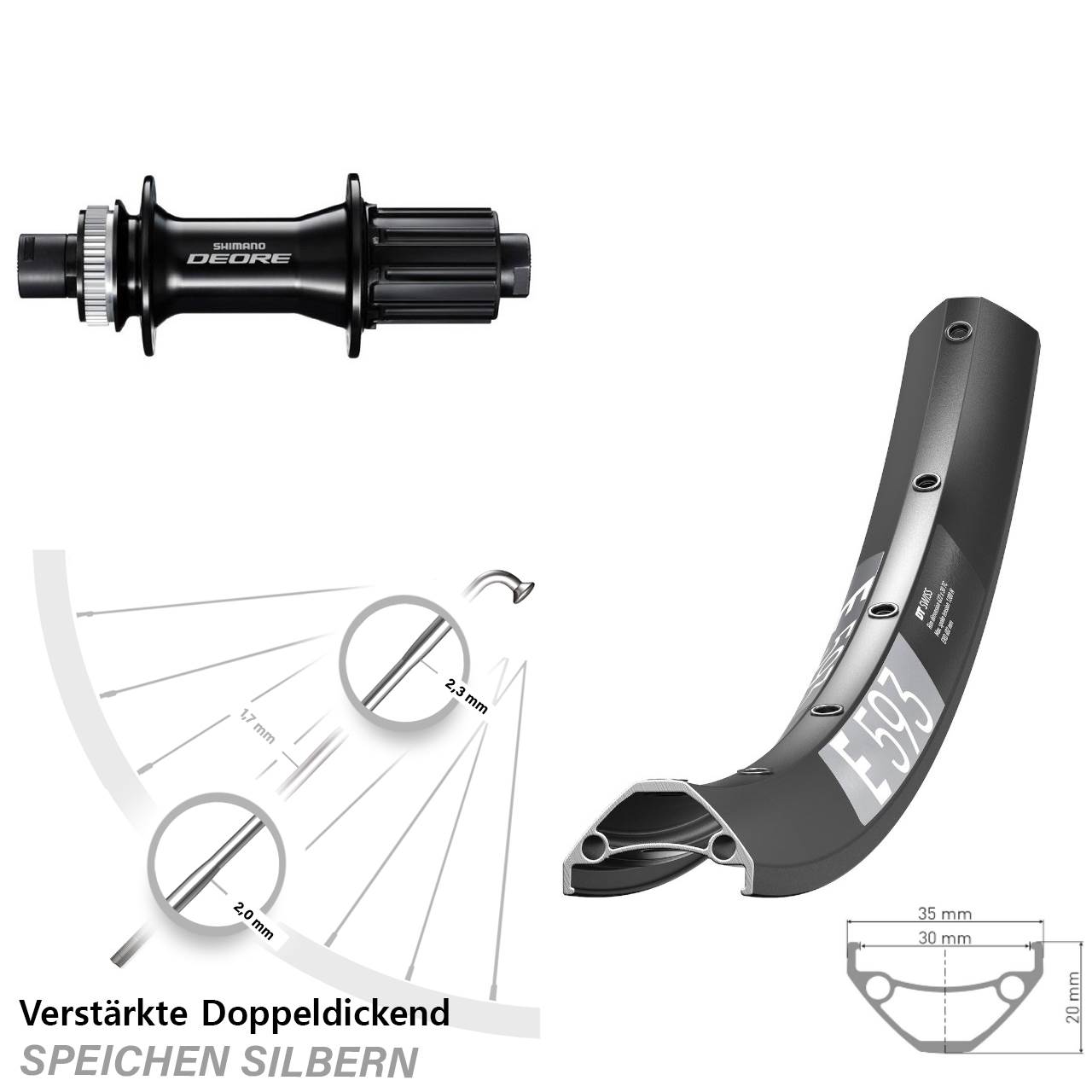 DT Swiss E 593 Shimano Deore 29 Zoll Centerlock Hinterrad 12x148 8-11 fach HG