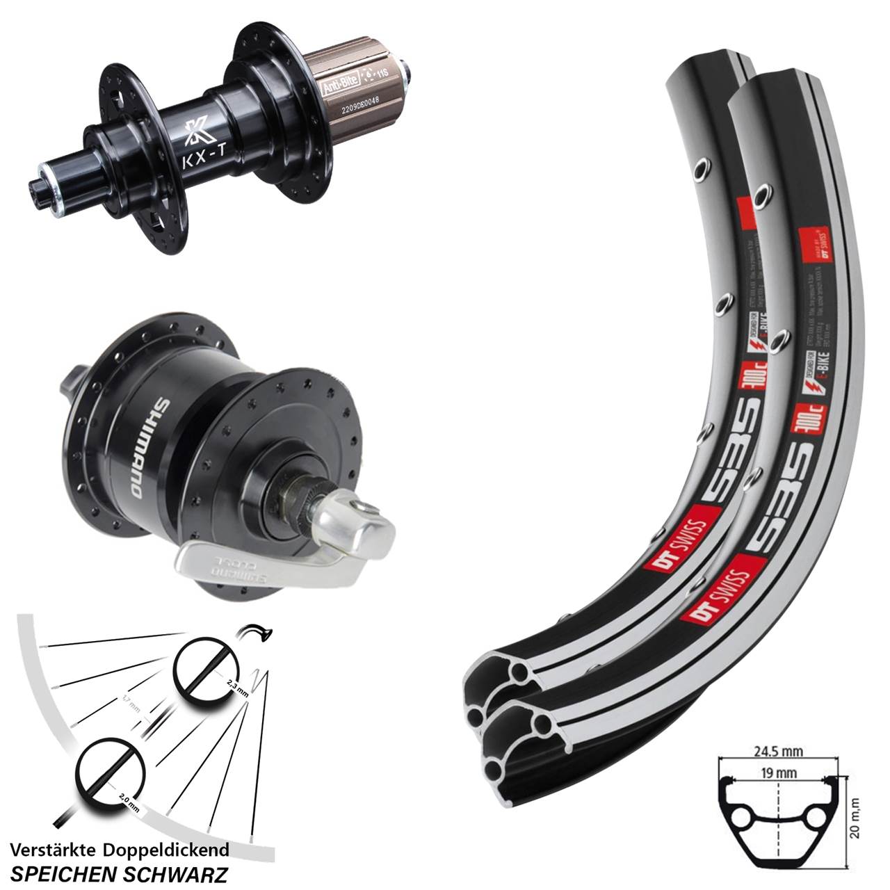 26 Zoll DT Swiss KX-T HG Shimano N72 Laufradsatz 5x100/135