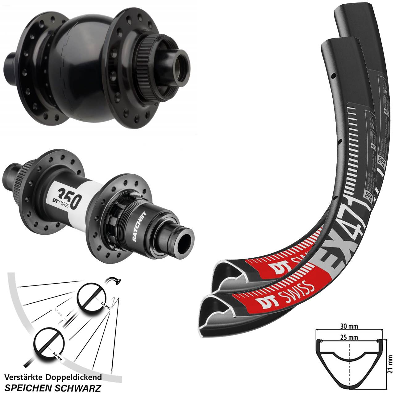27,5 Zoll DT Swiss EX 471-350 SON 28 Boost Laufrad-Satz 15x110 12x148 SRAM XD