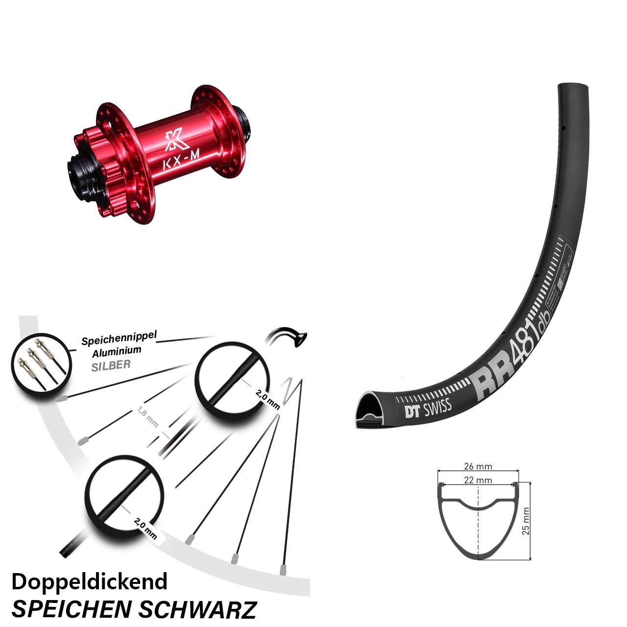 DT Swiss RR 481 KX-M rot 28 Zoll Disc Vorderrad 15x100
