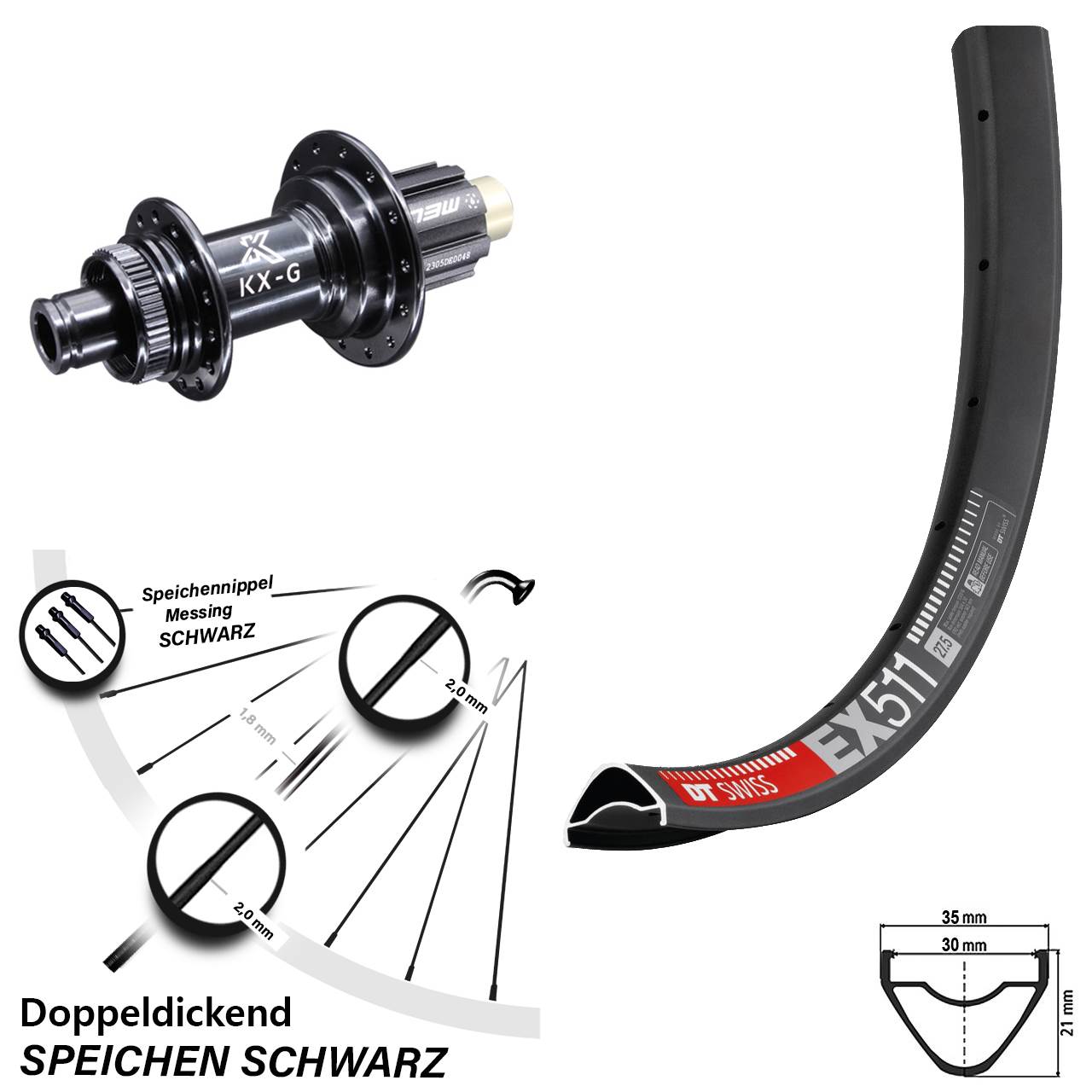 27,5 Zoll Hinterrad DT Swiss EX 511 KX-G N3W 12x142