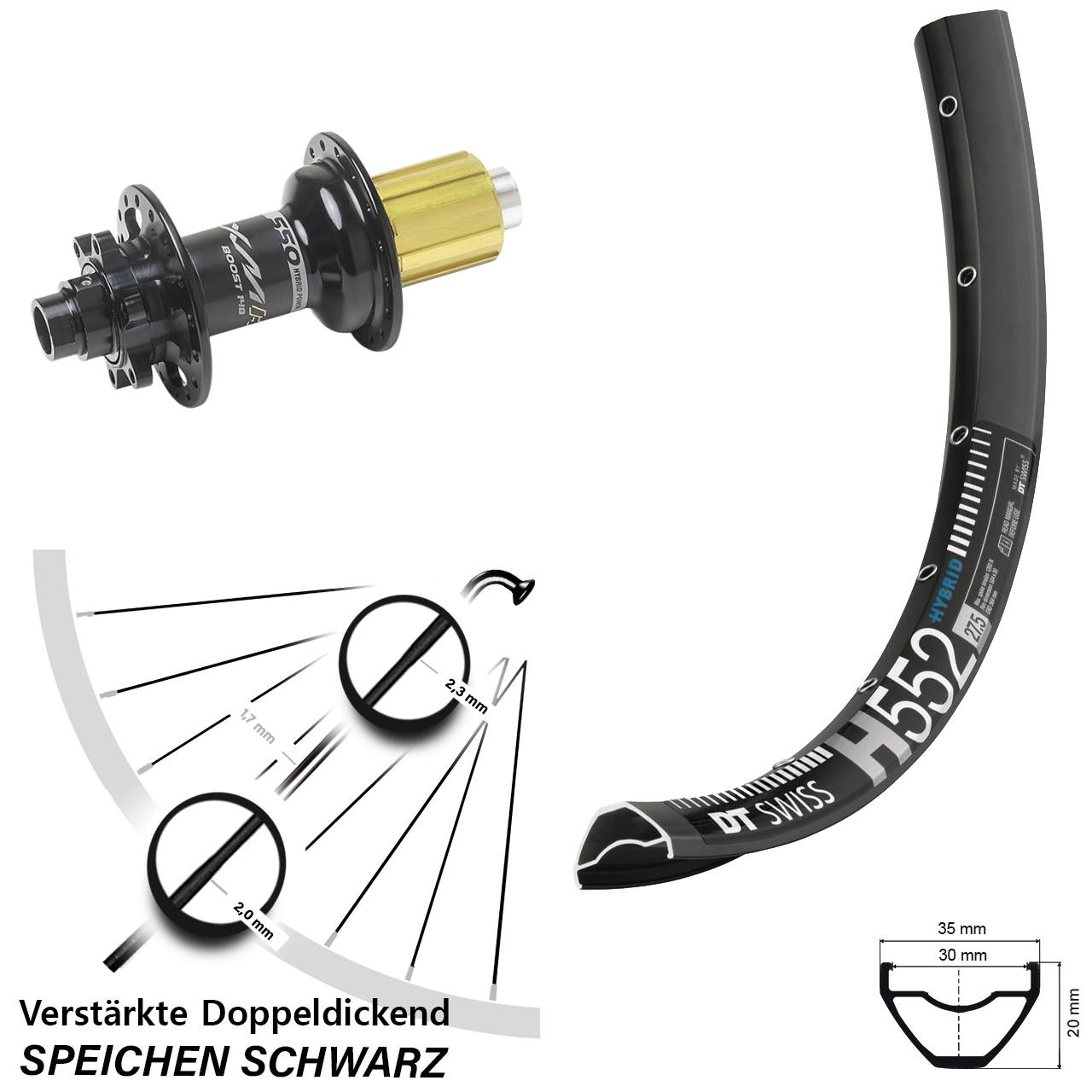 Disc Hinterrad 12x148 27,5 Zoll DT Swiss H552 Miche XMH 550 8-11 fach