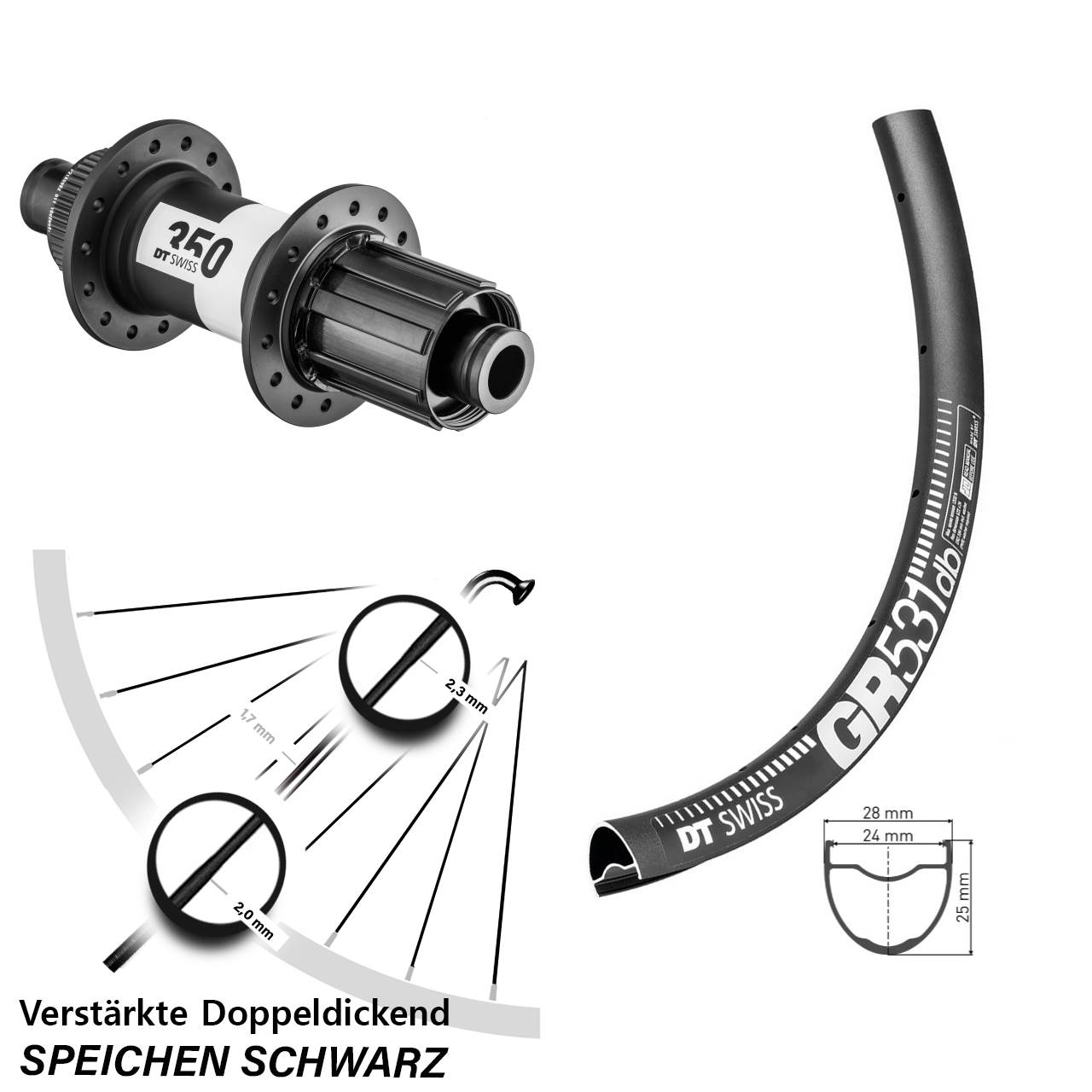 650B DT Swiss GR531 DT Swiss 350 Boost Hinterrad Centerlock 12x148 Boost 8-11 fach