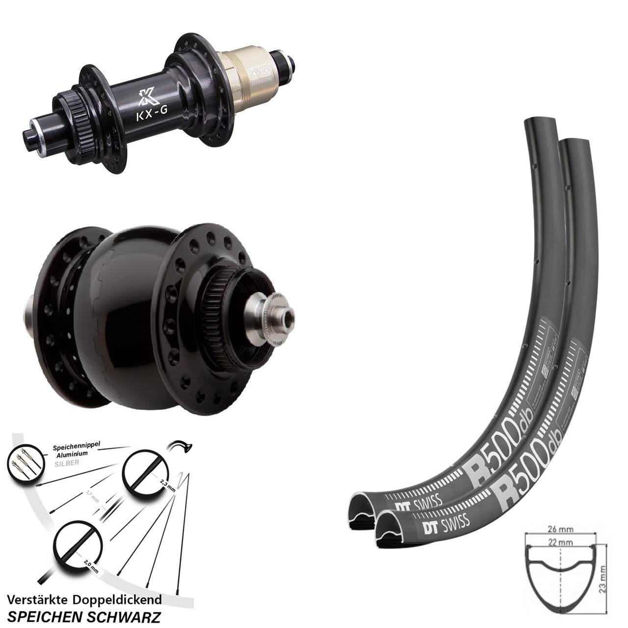 Centerlock Laufradsatz für Schnellspanner 28-29 Zoll DT Swiss R500 KX-G SON delux XDR