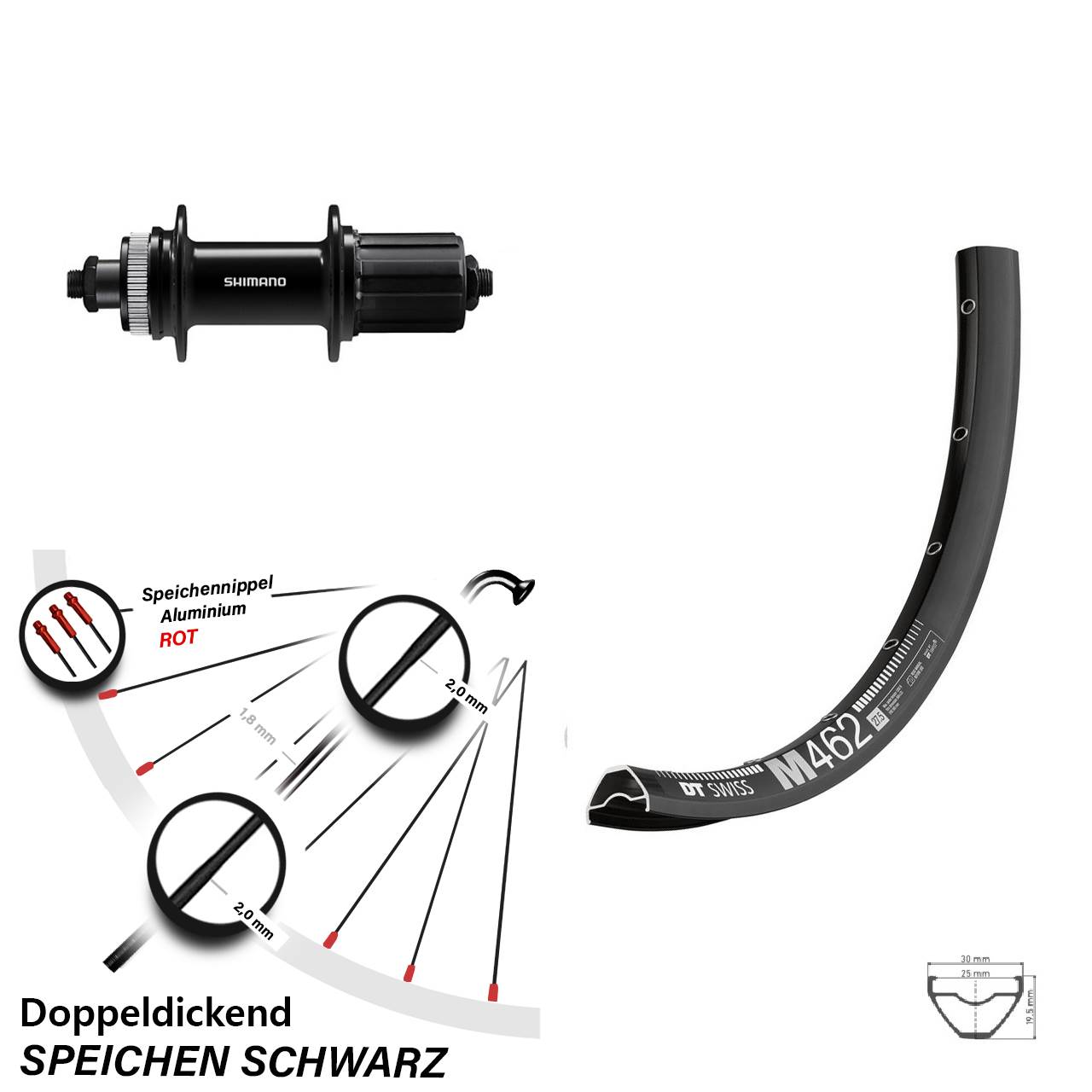 27,5 Zoll DT Swiss M 462 Hinterrad Shimano QC400