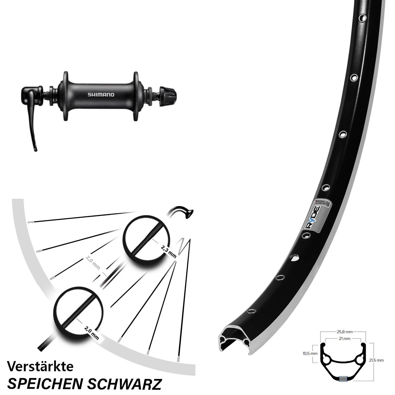 Ryde ZAC 421 Shimano HB-T3000 26 Zoll Vorderrad für Schnellspanner