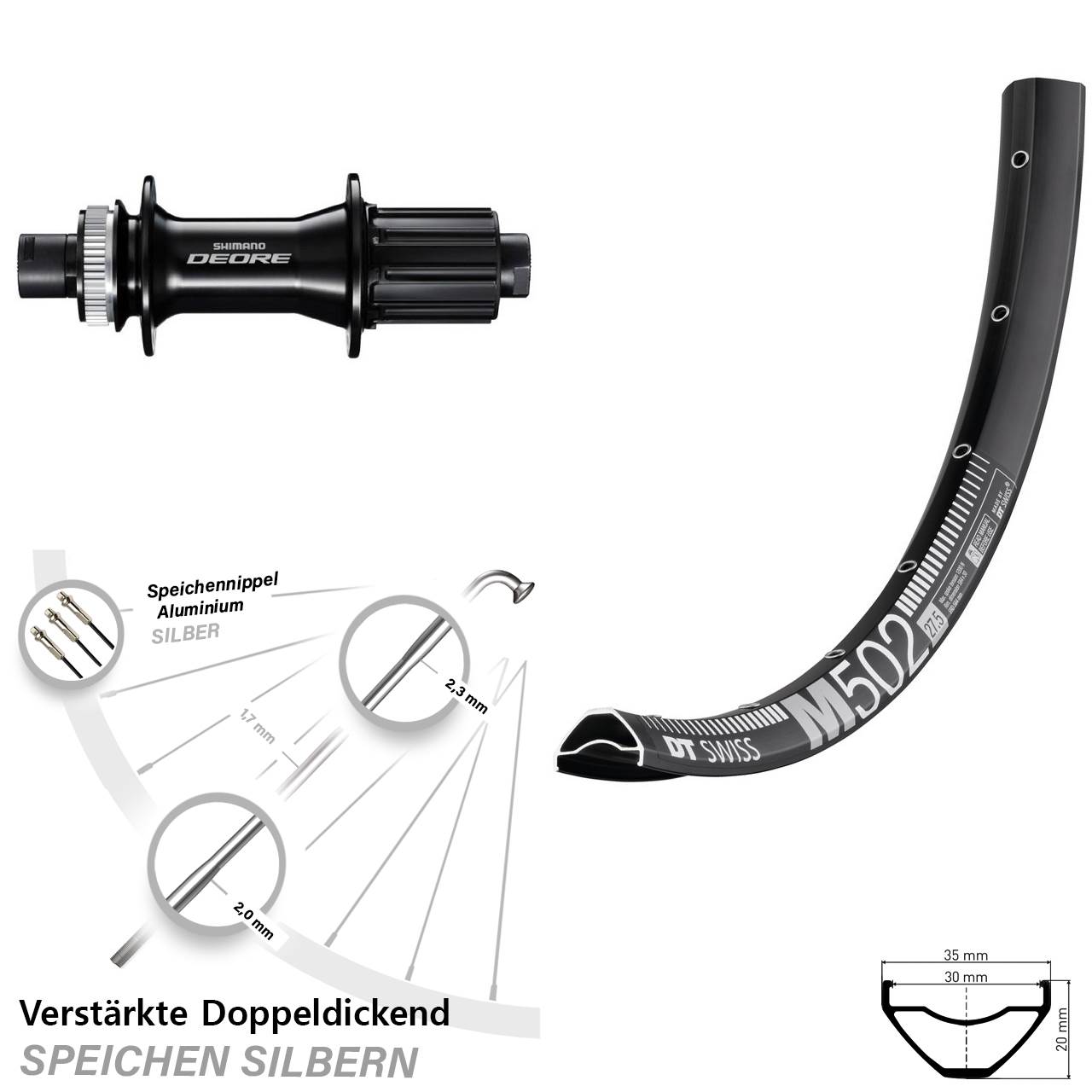 DT Swiss M502 Shimano Deore FH-M6010-B 29 Zoll Disc Hinterrad 12x148 8-11 fach