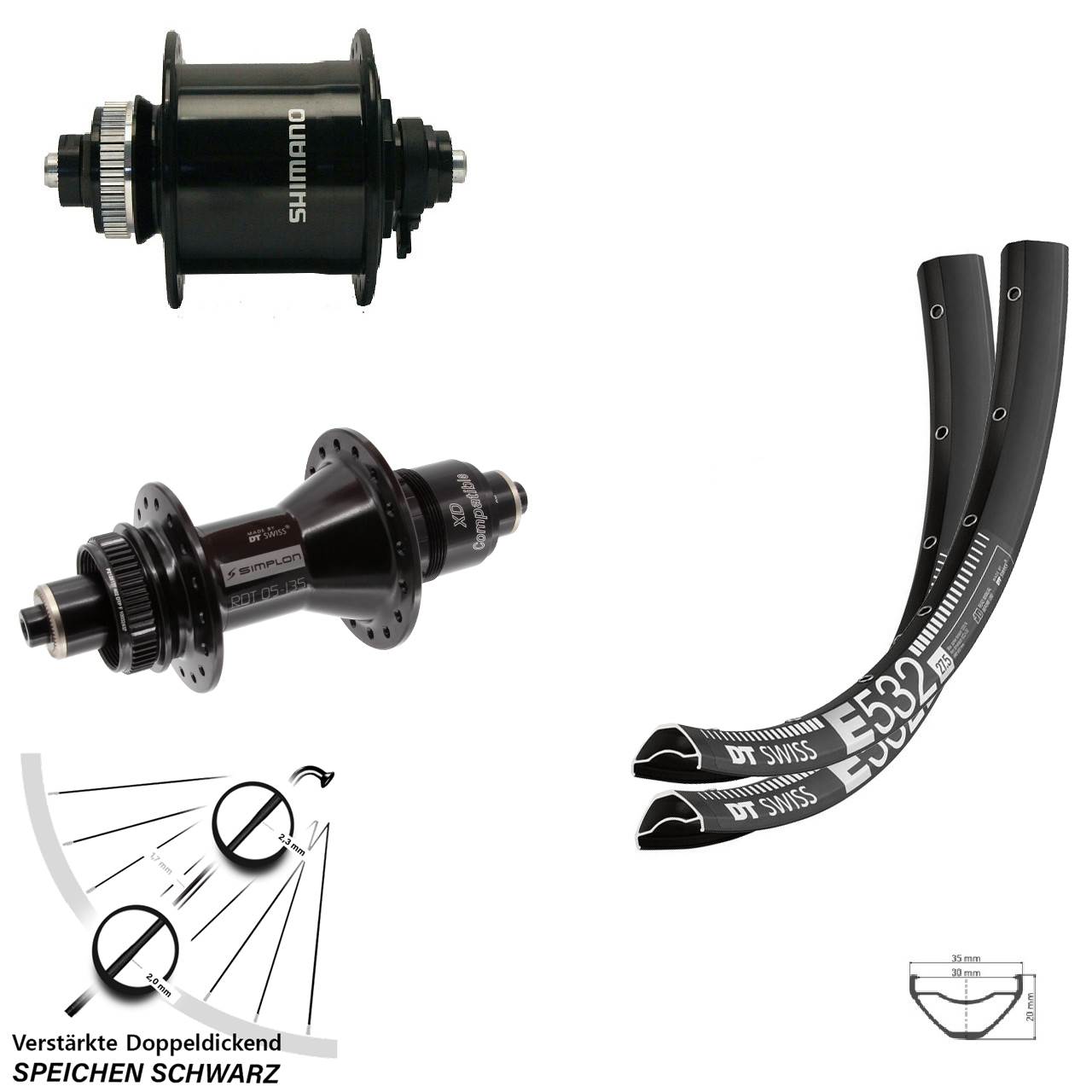 29 Zoll DT Swiss E 532-370 Shimano DH-UR700-3D Disc Laufradsatz QR SRAM XD