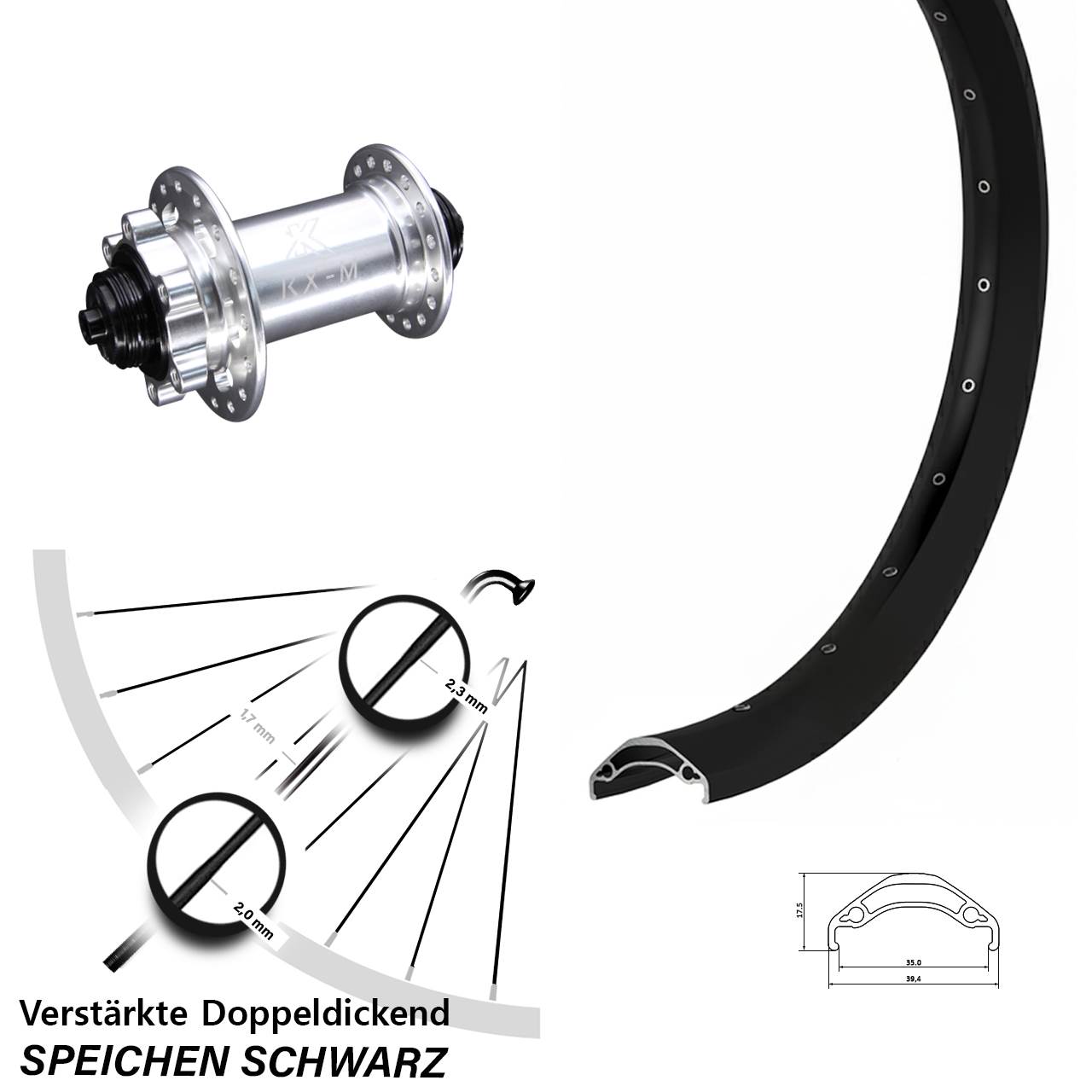 Vorderrad 29 Zoll Ryde Disc 35 KX-M für Schnellspanner