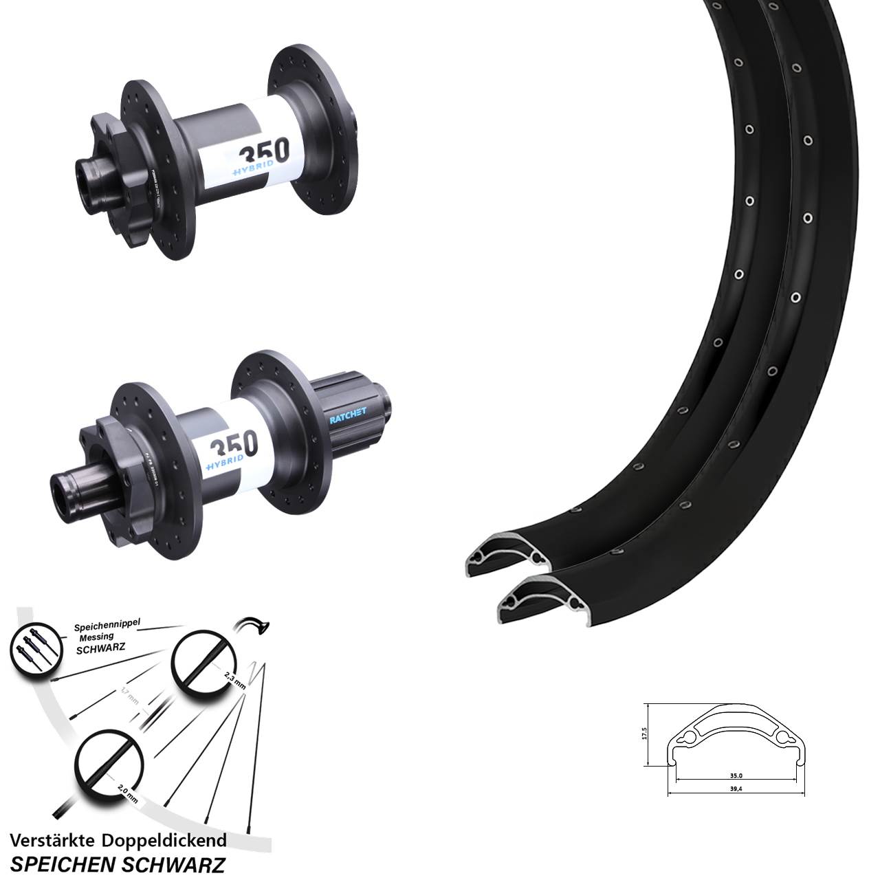 Ryde Disc 35 DT Swiss 350 Hybrid 29 Zoll Laufradsatz 6-Loch 15x110 12x148 8-11 fach HG