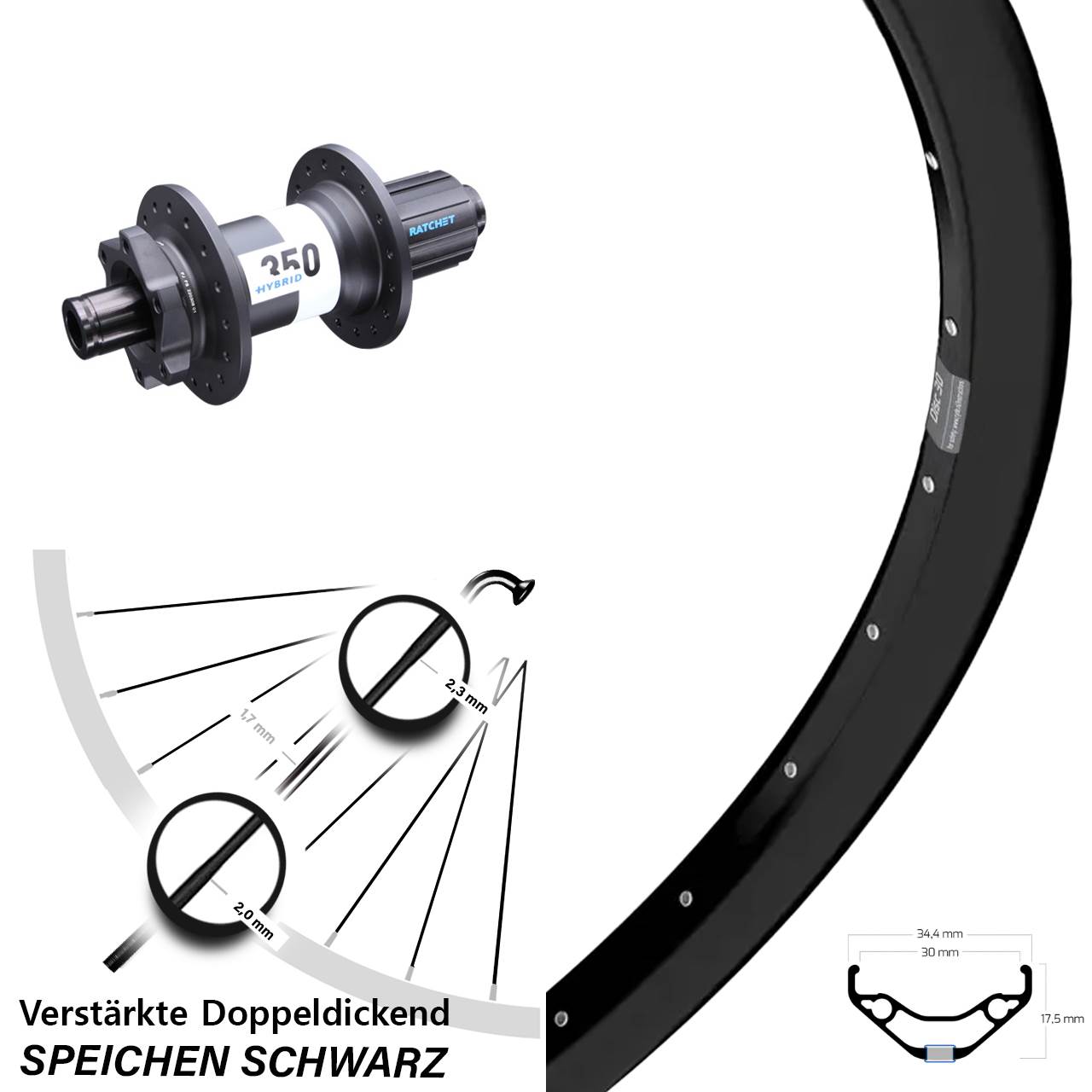Ryde Disc 30 DT Swiss 350 Hybrid 27,5 Zoll Hinterrad 12x148 8-11 fach HG