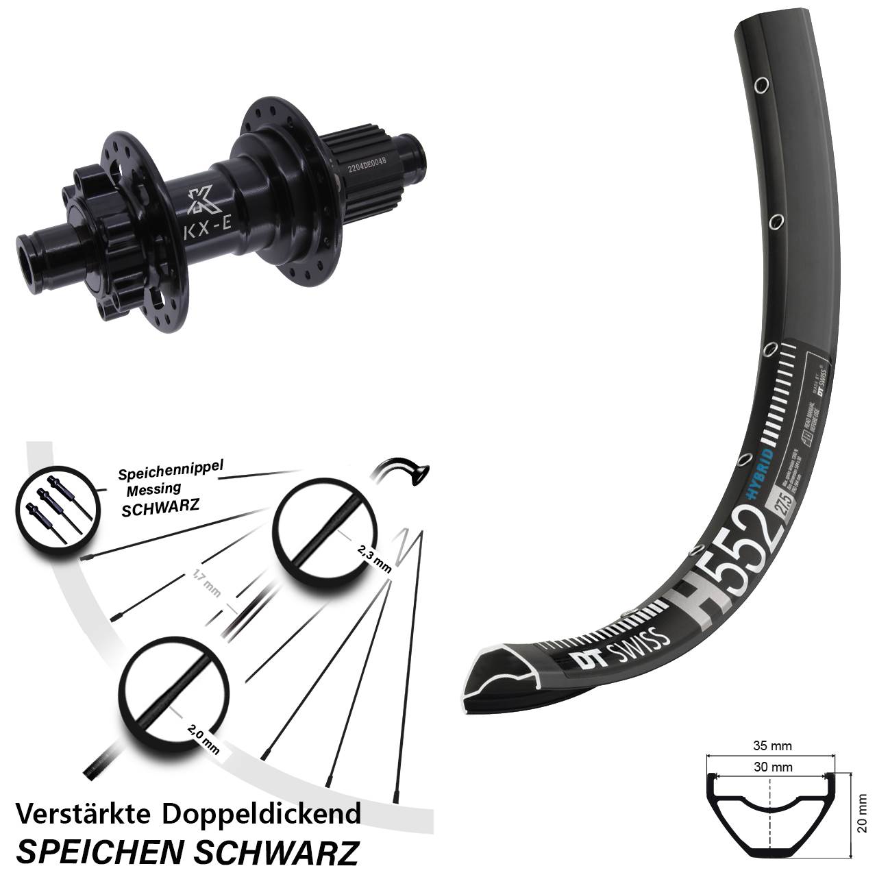 DT Swiss H552 KX-E Heavy Duty 29 Zoll Hinterrad 6-Loch 12x142 Shimano Micro Spline
