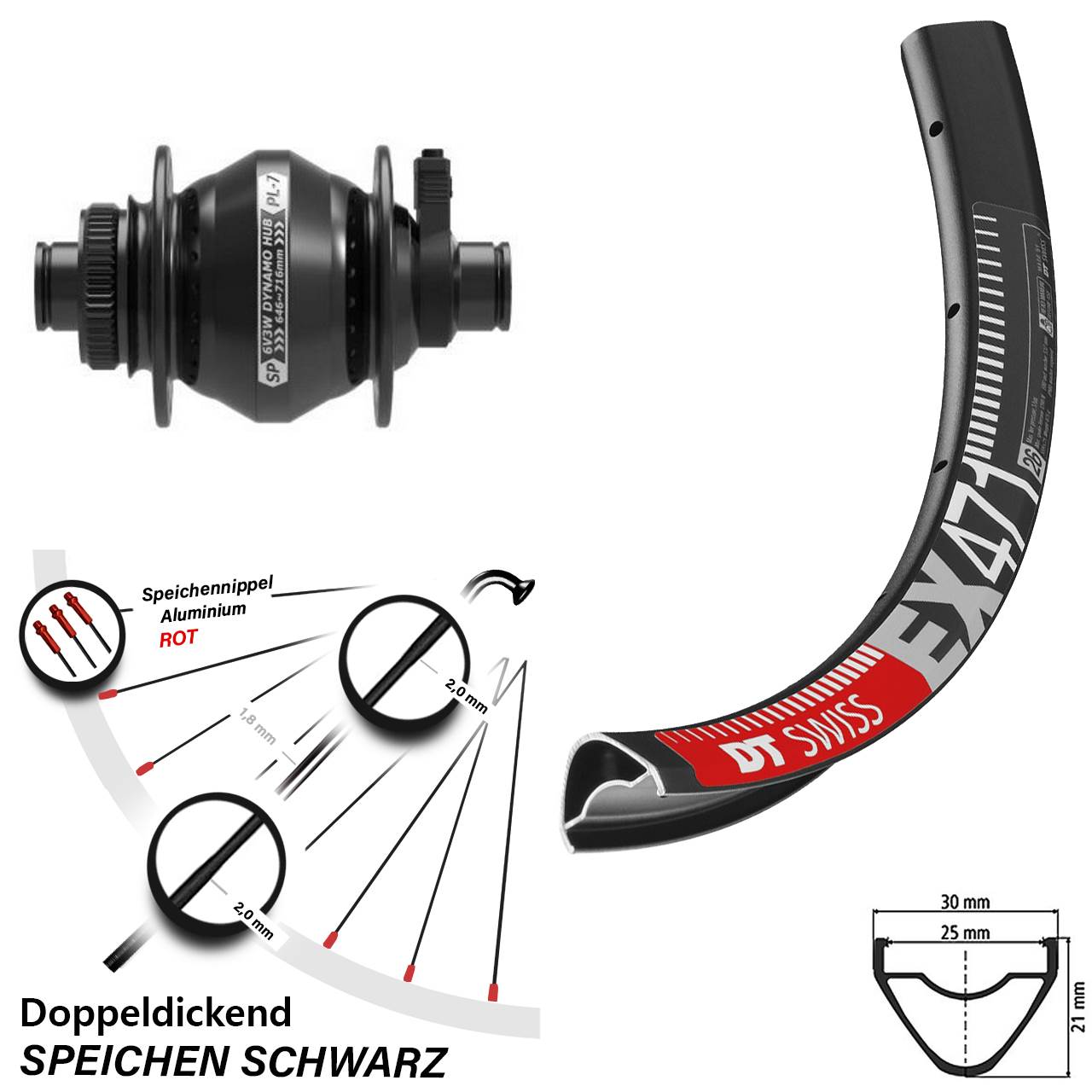 Nabendynamo-Vorderrad Centerlock 27,5 Zoll DT Swiss EX 471 Shutter PL-7 12x100