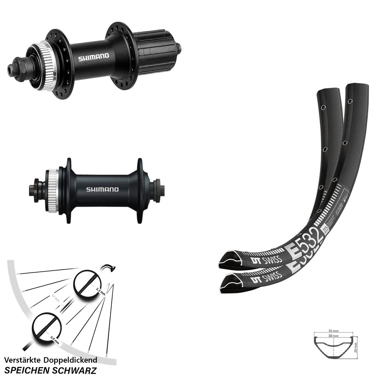 Disc Laufradsatz 27,5 Zoll DT Swiss E 532 Shimano HB-M4050 Alivio 8-11 fach QR
