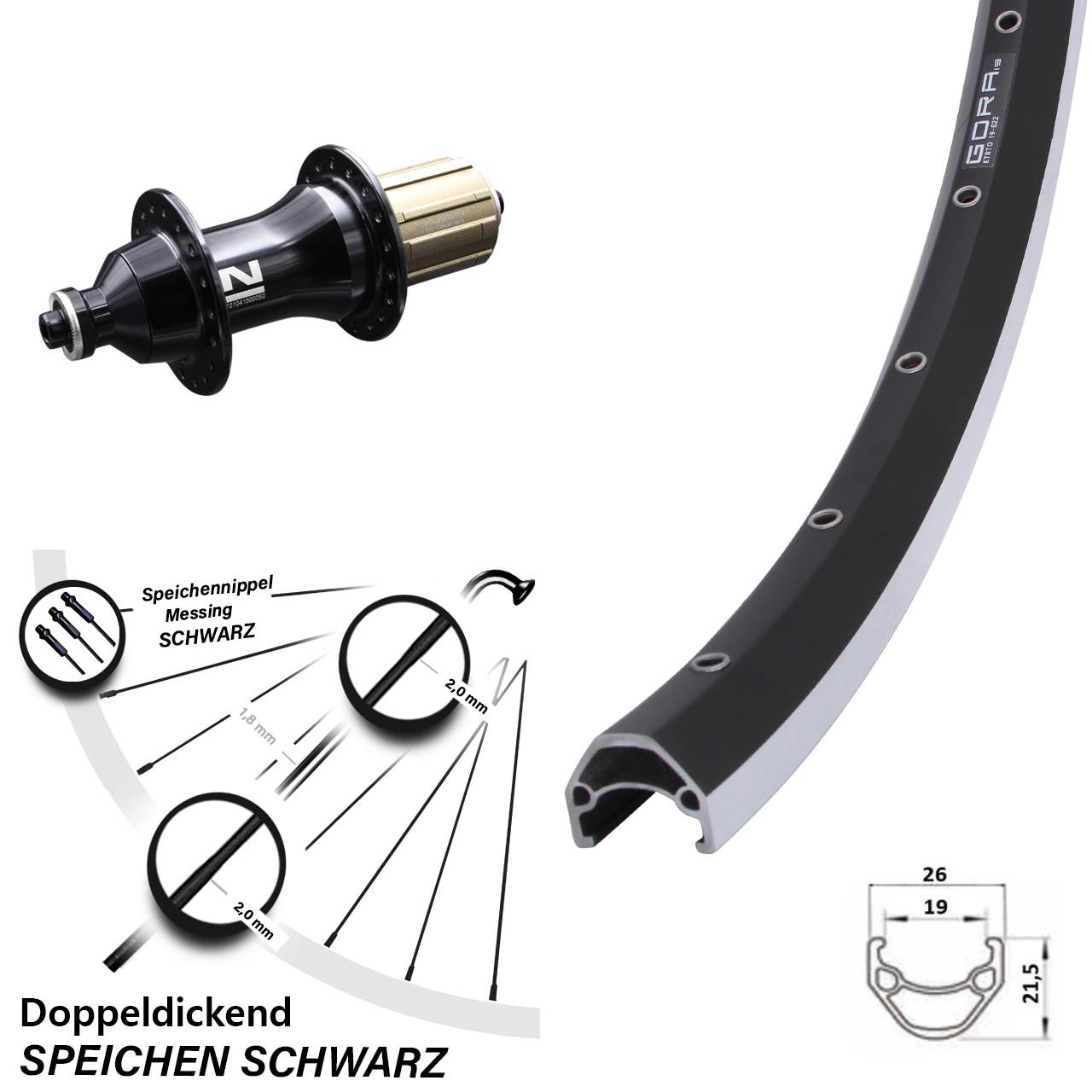 Hinterrad 28 Zoll Gora 19 Novatec F162 8-12 fach HG QR